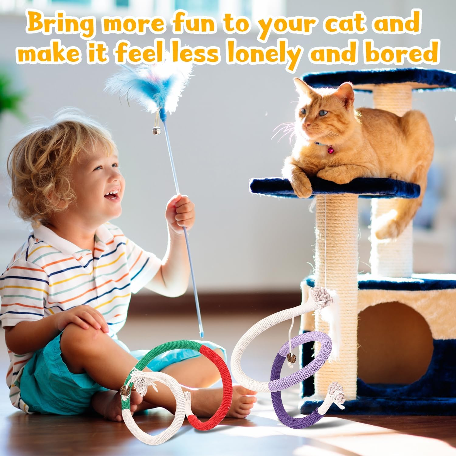 RUGBOL 4 Pcs Cat Toys, Bite Rope Catnip Toy Catnip Toy Mouse Kitten Toys Interactive Cat Toys for Indoor Cats Kitten for Boredom and Exercise (Red+Purple) - Red+Purple image number 6