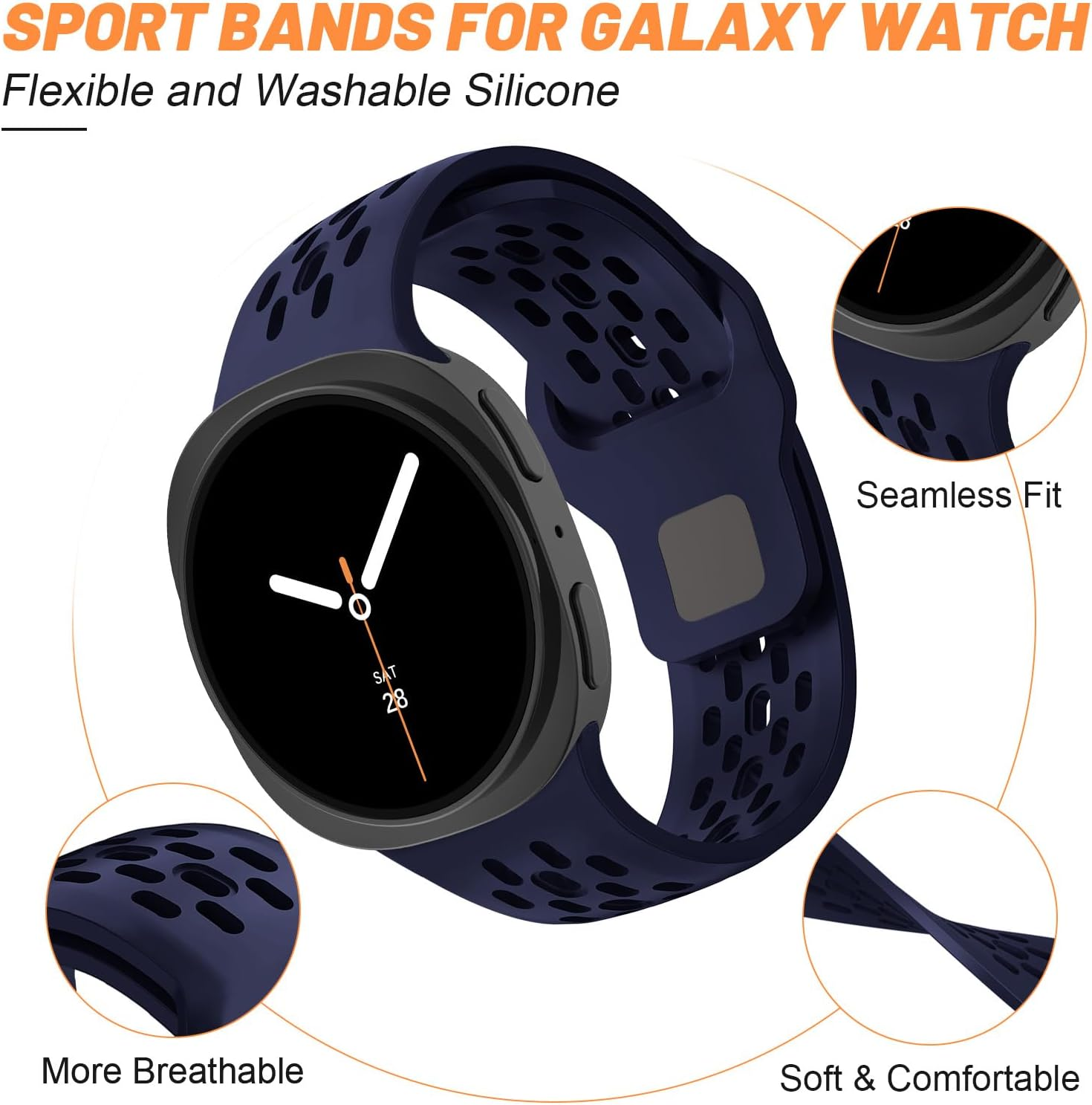 Breathable Silicone Straps Compatible with Samsung Galaxy Watch 8 Band 44Mm 40Mm,Soft Sport Replacement Strap for Samsung Galaxy Watch 8 Classic Band 46Mm Men Women