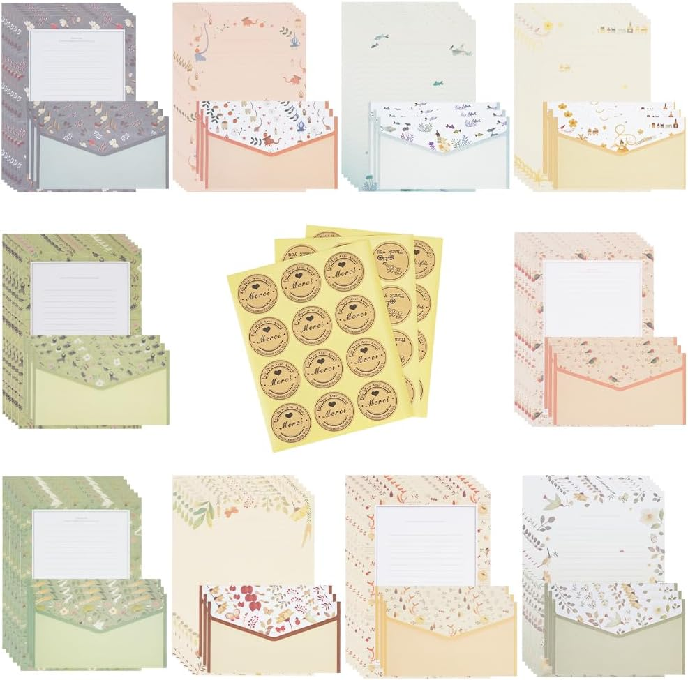 WRENYZK 93 Pcs Stationery Paper Set, 30 Envelopes + 60 Writing Paper + 36 Stickers, Vintage Flowers Writing Paper, Cute Lined Stationery Paper for Writing Letters Invitations Office School Supplies image number 1