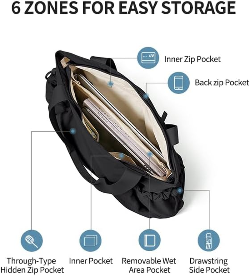 AJI Tote Bag Gym Tote: Tote Bags Women - Large Laptop Tote Bag Fit 15.6 Inch - Travel Bag Casual Tote Crossbody Women'S Handbags & Shoulder Bags - Water-Resistant Sports Tote Bag - Mousse Black image number 6