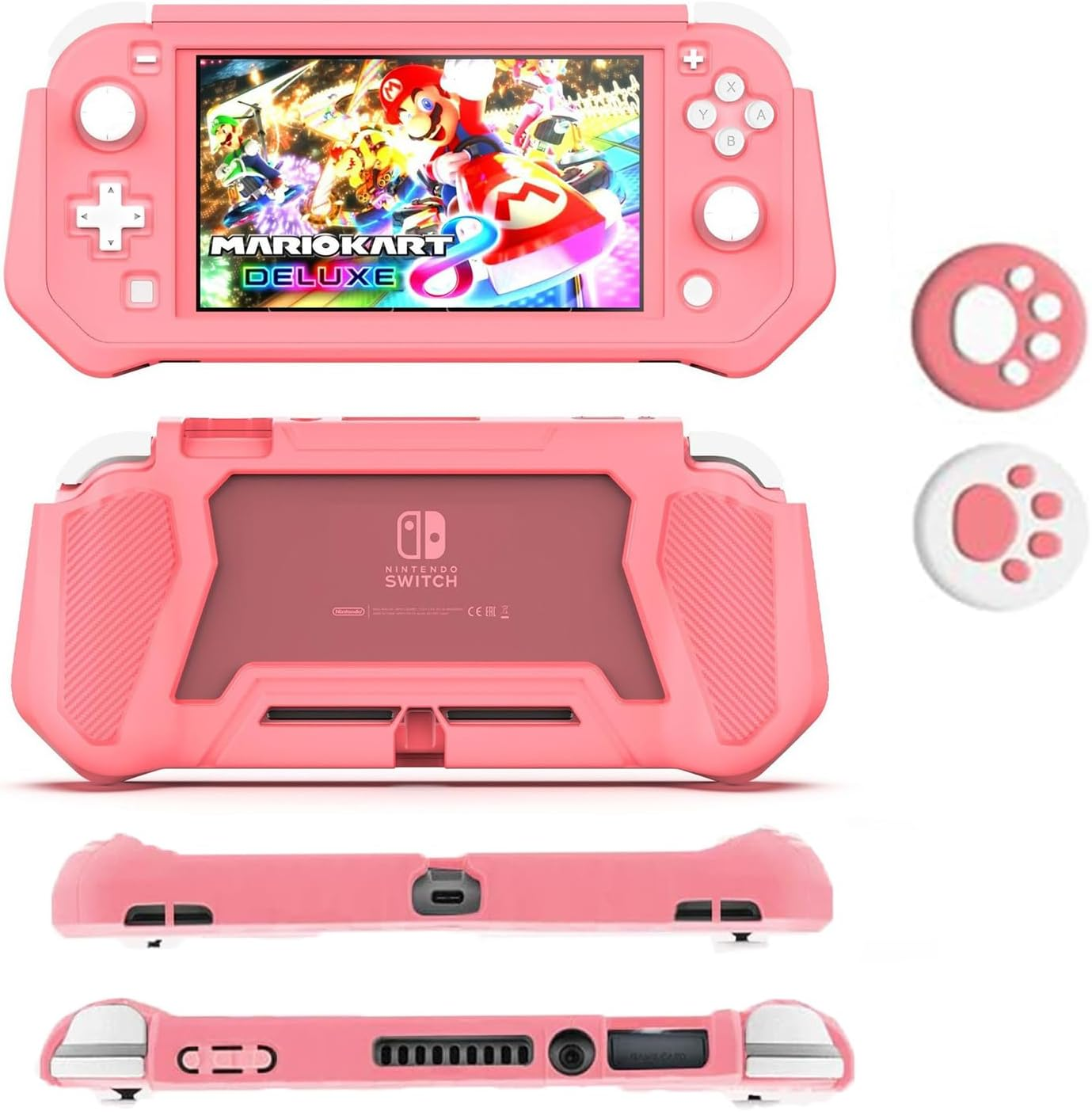 Roczential Protective Case for Shockproof TPU Cover with Built-In PC Screen Protector & Detachable Hand Grip | Includes 2 Thumb Grip Caps (Pink) image number 5