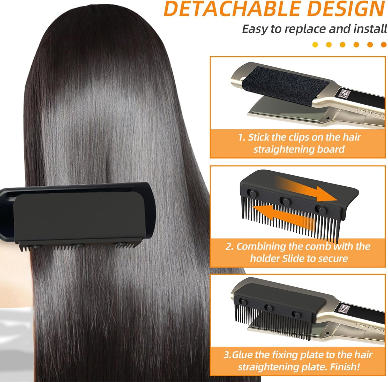 Flat Iron Comb Clip on Removable Straightening Comb Attachment Hair Styling Tool for Salon Home Use image number 5
