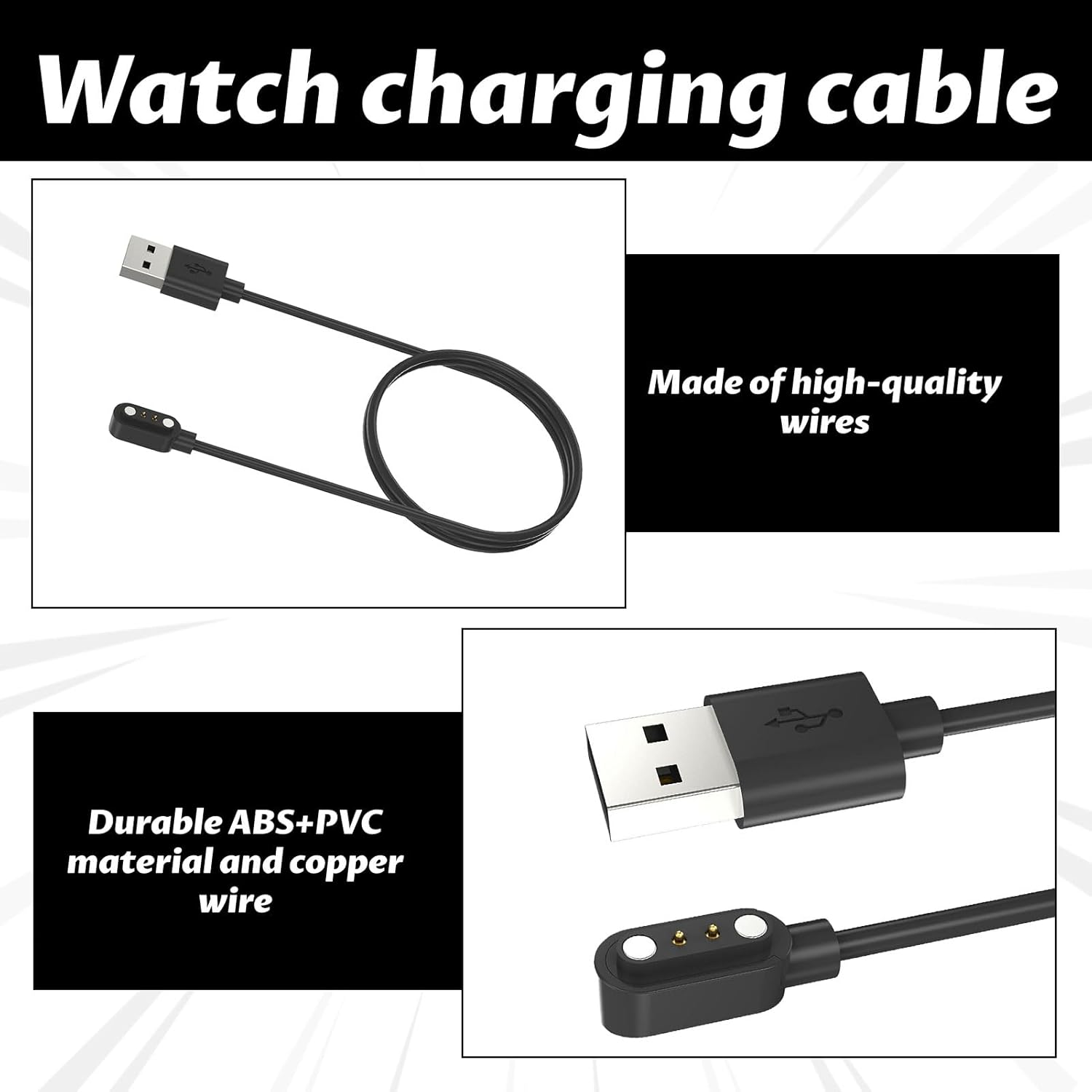 Smart Watch Charger, Magnetic Charging Cable, Magnetic Charger, 1M USB Smart Watch Cable, Charger for Smartwatch, Compatible with Haylou Solar Lite, Watch 2 Pro, Gst Lite Ls13 image number 1