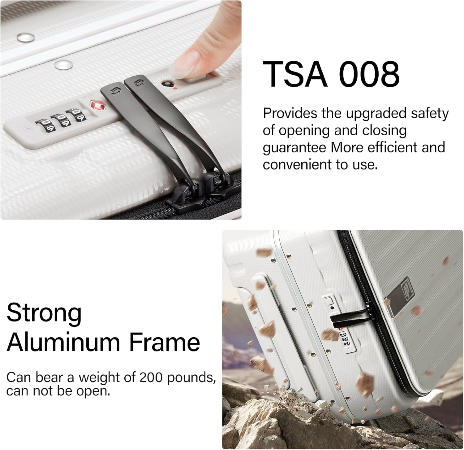 Hanke 26 Inch Checked Luggage with Spinner Wheels Top Open PC Hard Suitcases Aluminum Frame Travel Luggage Rolling Suitcase(Ivory White) image number 2