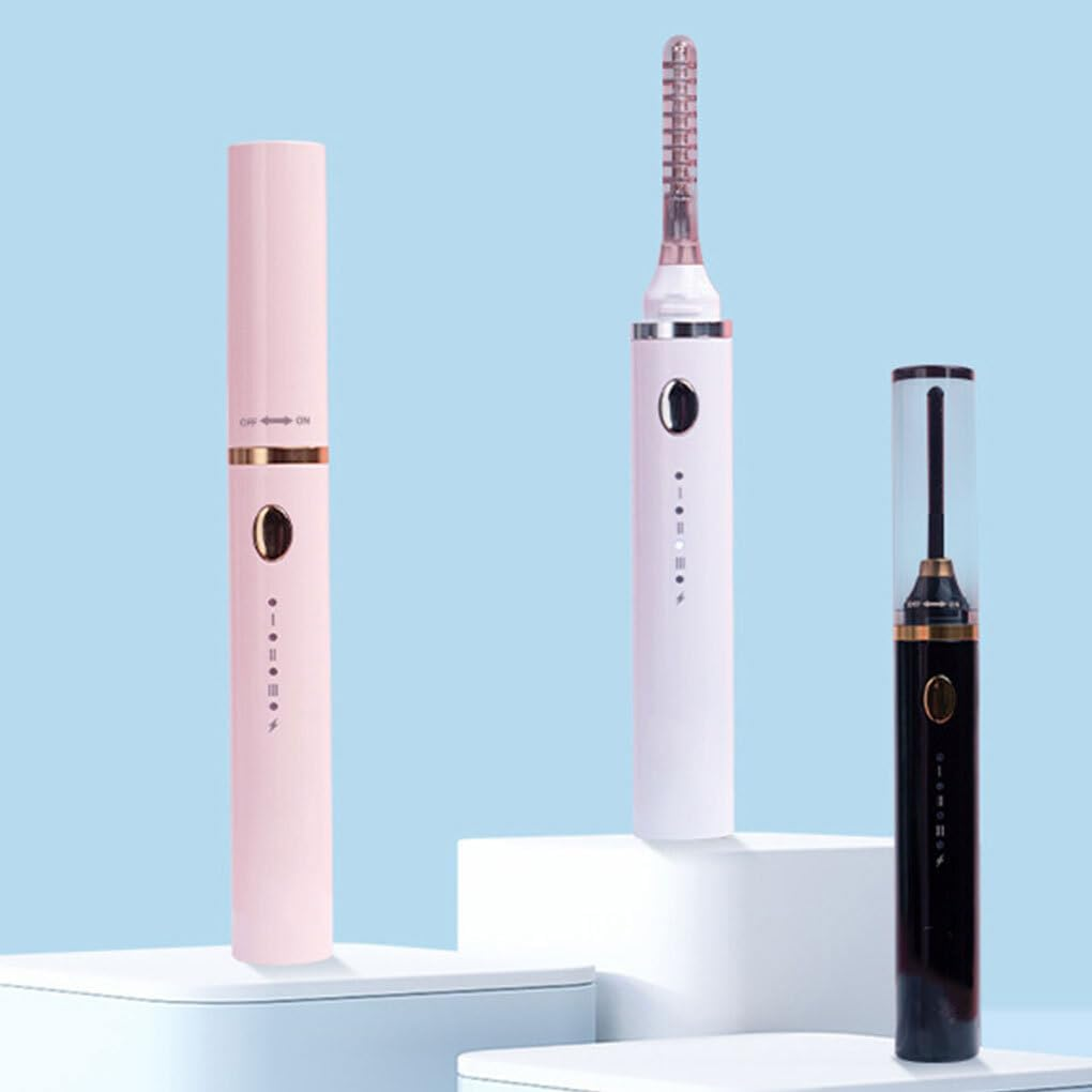 Curling Curler with Three Different Brush Heads Meet Different Needs Easily Silicone on Top of Brush Head Will Change, White - Pink image number 2