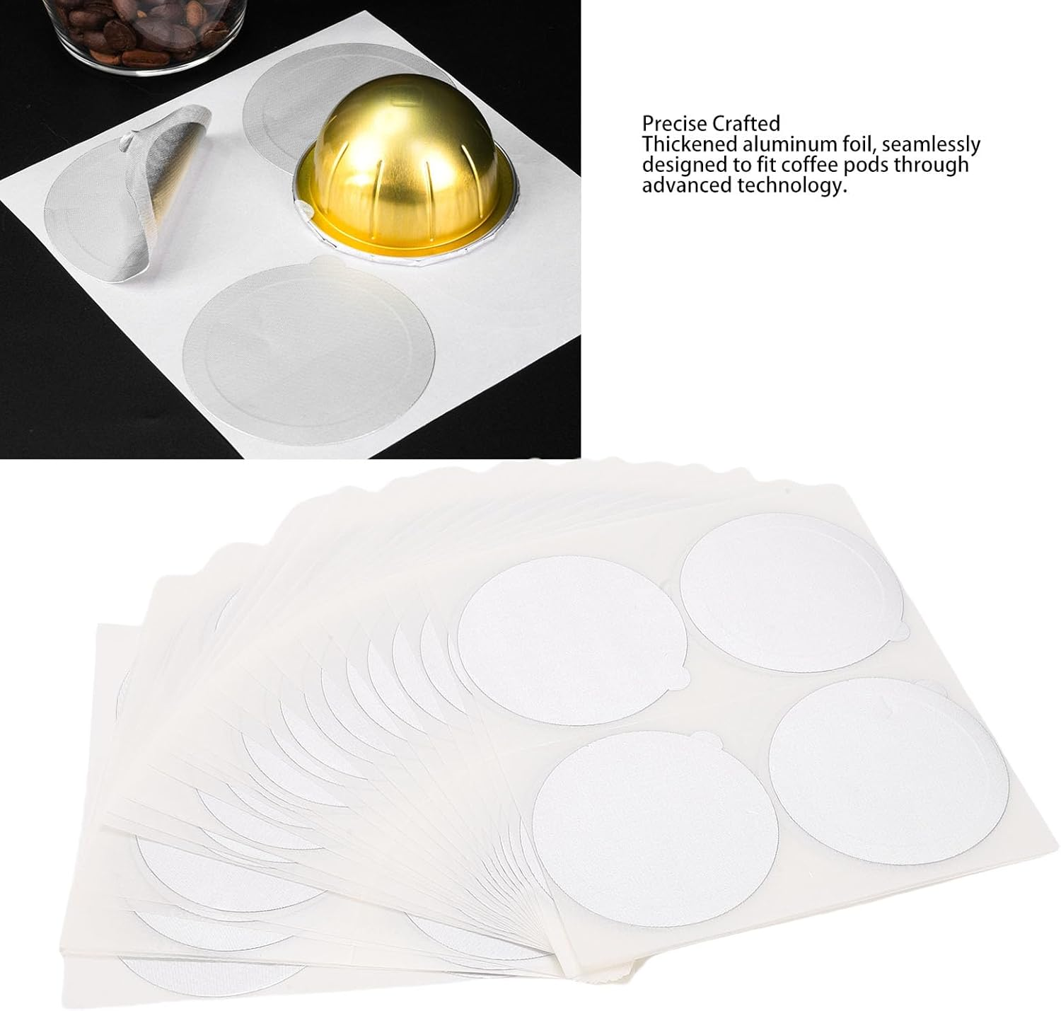 Generic 100Pcs Aluminum Foil Seals, Reusable Self Adhesive Coffee Pod Covers, Compatible with Nespre Original Line Machines for Reusable Refillable Espresso Capsules and Tea Cans (62MM) - 62Mm image number 3