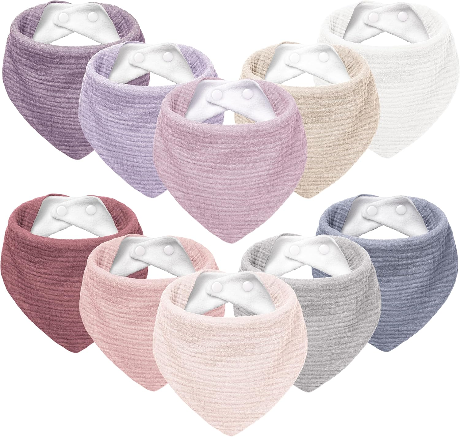 Susurration Muslin Baby Bibs 10Pack Baby Bandana Drool Bibs Soft Adjustable Newborn Bibs for Unisex Baby Girls & Boys