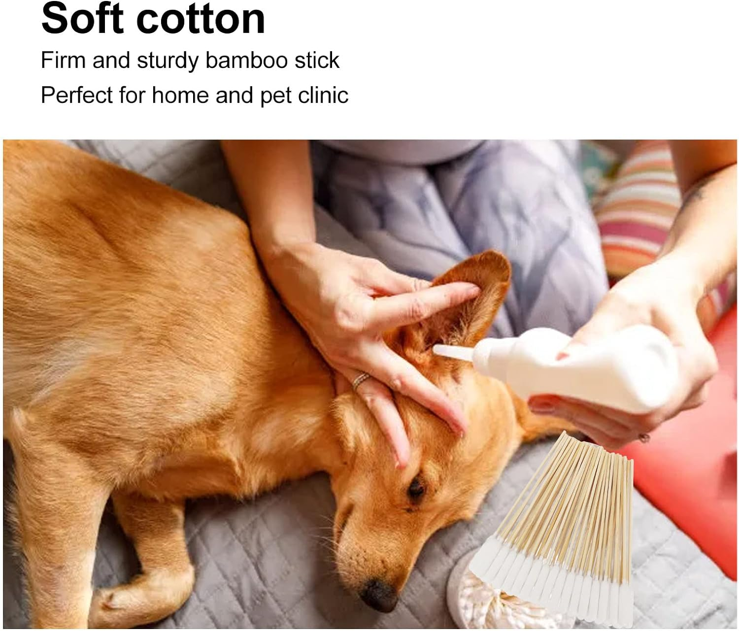 100Pcs Long Cotton Swabs for Dogs, Cat, Puppy, 6 Inch Specially Designed Dirt Removal Big Cotton Bud, Large Means Safe, Ear Cleaner for Apply Medicine, Clean Wound, Ear Cleaning image number 5