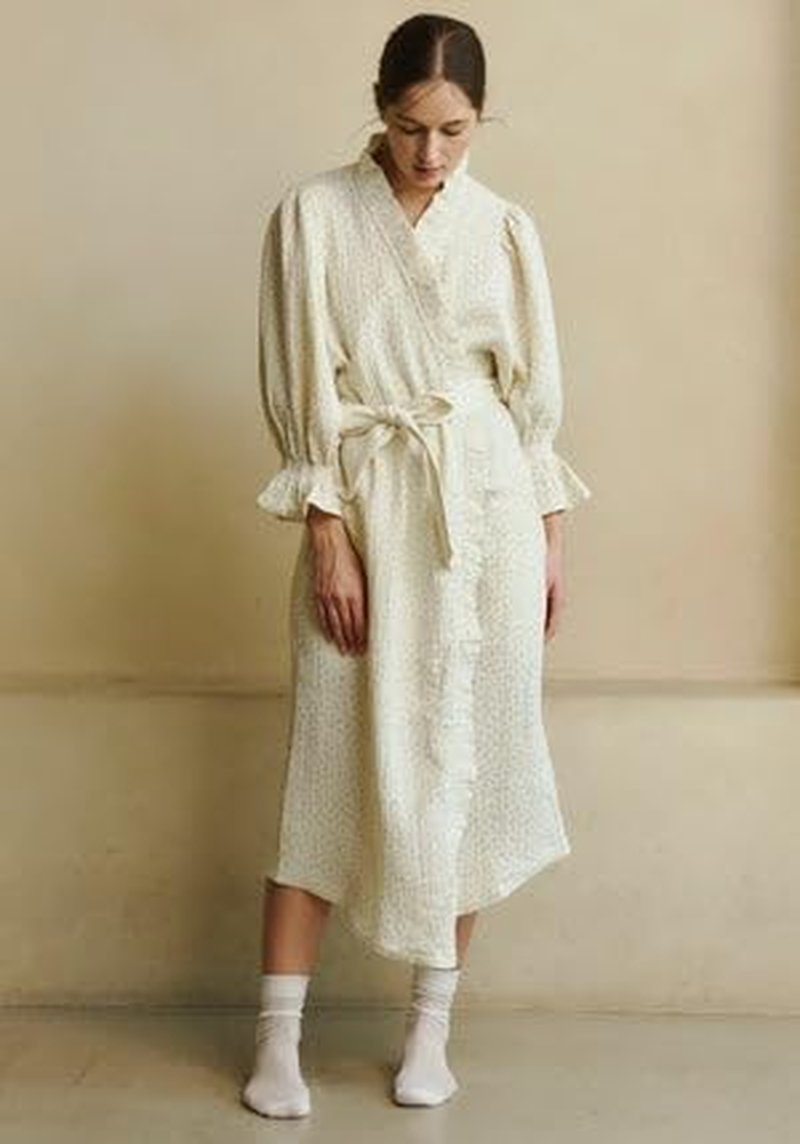 NOTHING FITS but Muslin Gauze Robe Maternity Gown, Women&rsquo;S Cotton Classic Nursing Robe, Puffed Sleeves - Hyacinth image number 4