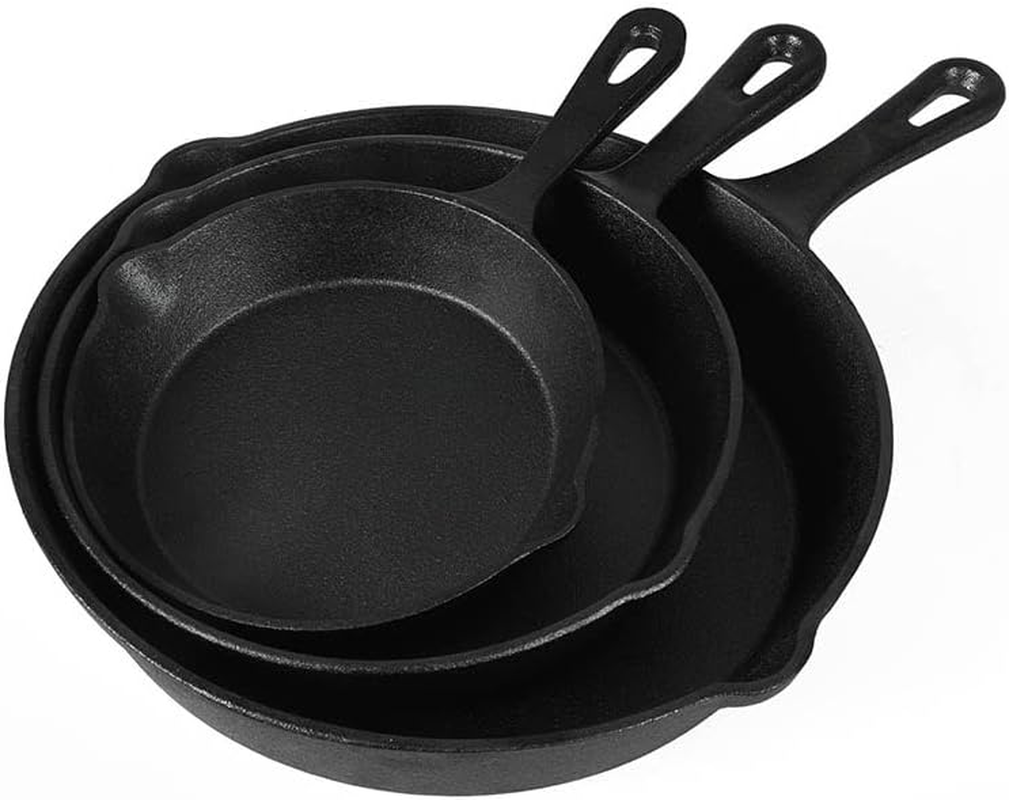TOQUE Non Stick Frying Pan Set, 3PCS Cast Iron Pan, Steak Skillet BBQ Induction Cookware Frypan, Kitchen Dinner Set Utensil Pans 17Cm/21Cm/27Cm Dia. image number 2