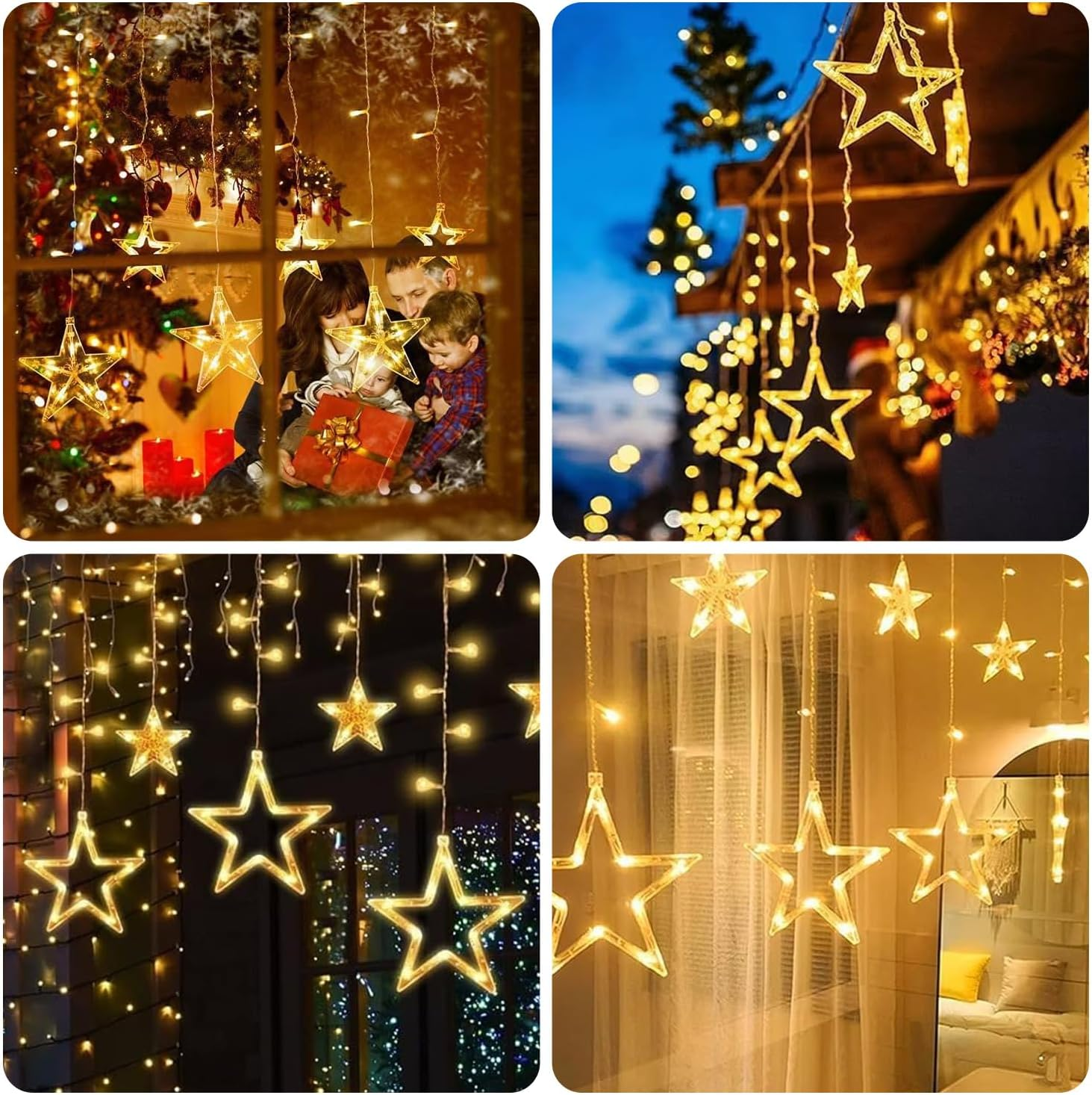 Theapro Curtain Fairy Lights 3.5 M 138 LED 12 Stars Battery Operated USB Powered with 8 Mode Waterfall Backdrop for Outdoor Indoor Bedroom Christmas Diwali Party Decorations (Warm White) - Multi-Color image number 2