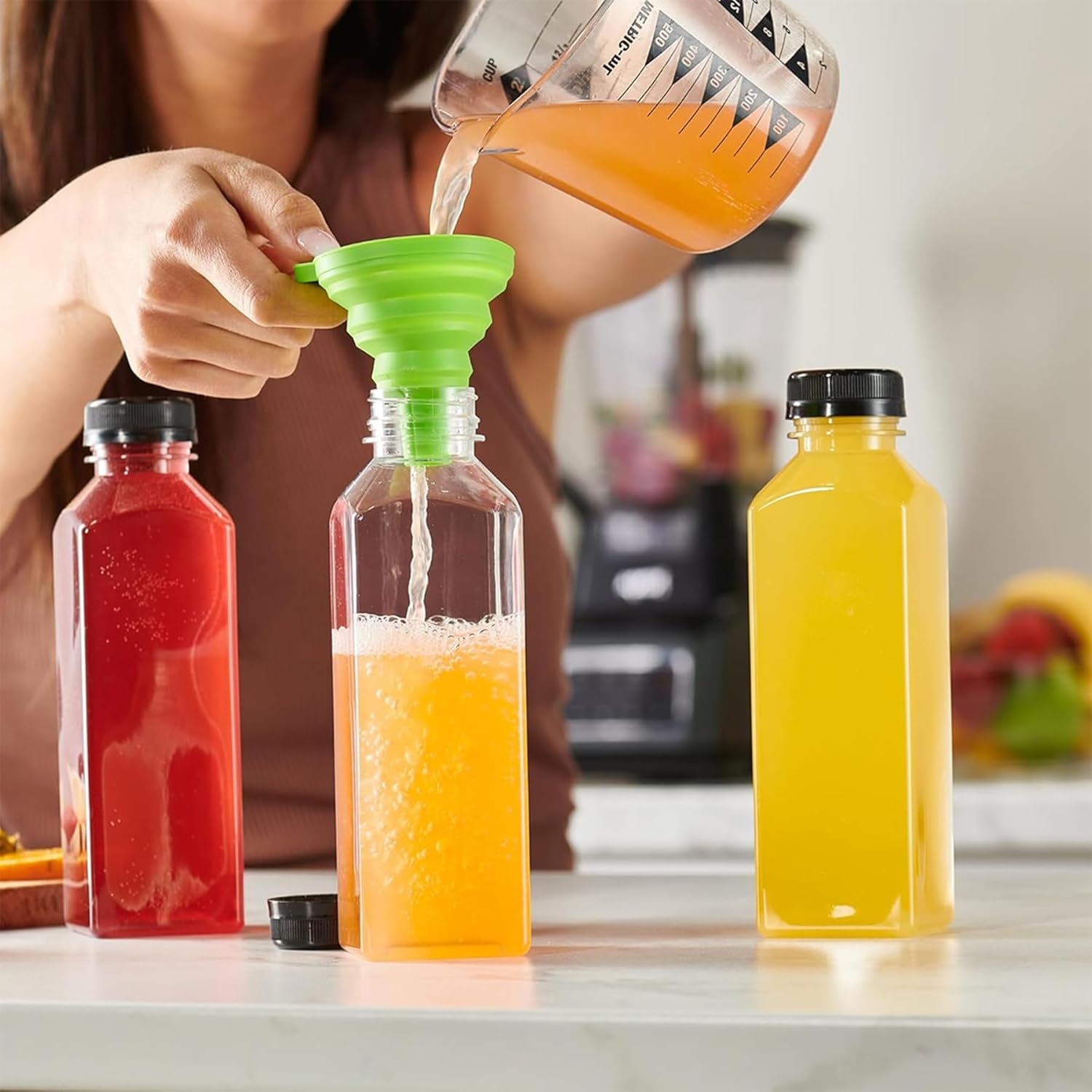 FORYUSE 15Pack 500Ml Plastic Juice Bottles with Caps Clear Reusable PET Containers for Juicing, Milk, Smoothie, Drink with Tamper Proof Lids, Labels, Bottle Brush image number 6