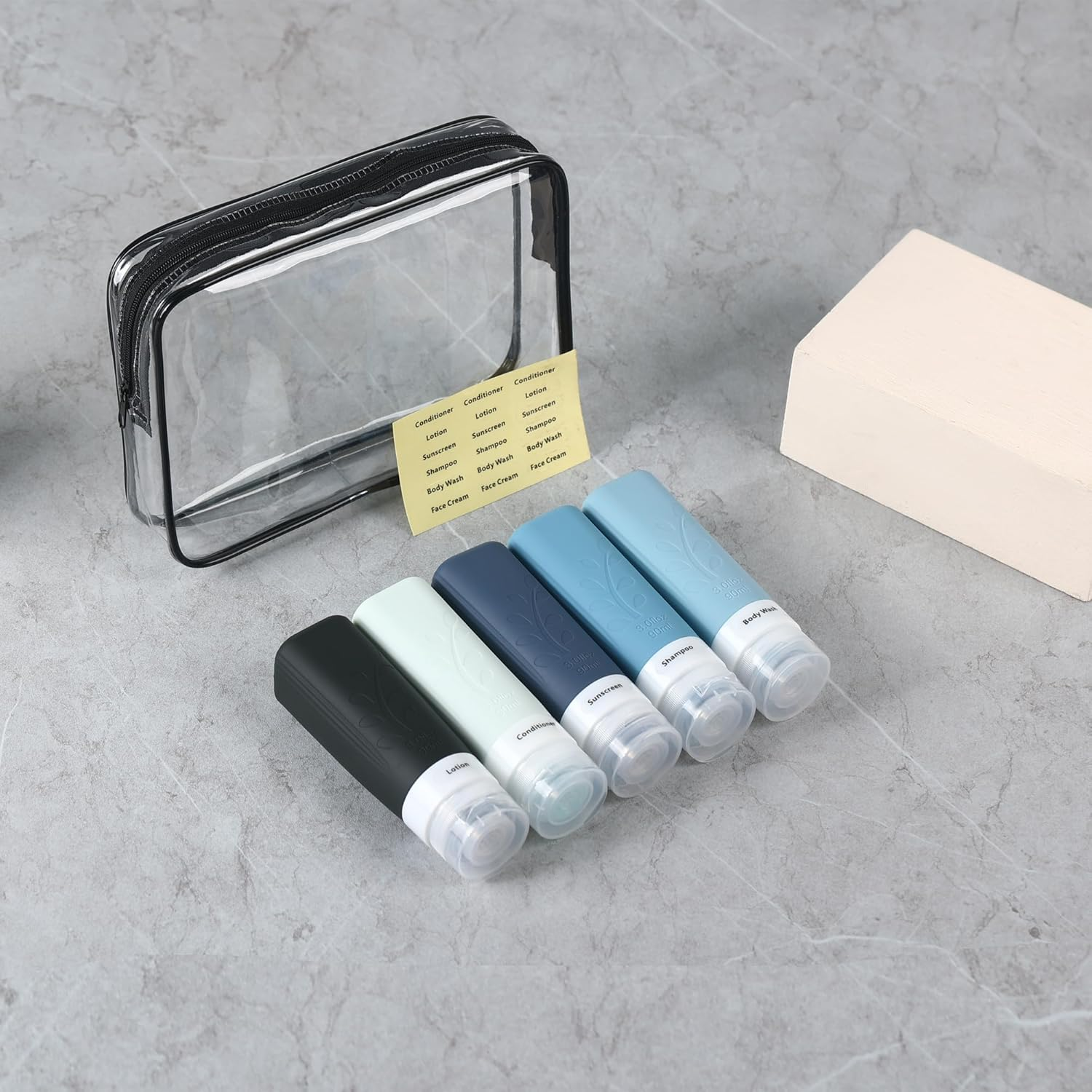 Travel Bottles Set for Toiletries, 18 Pack Travel Essentials Accessories Toiletries Set, Leak Proof Squeezable Silicone Containers with Labels for Shampoo, Conditioner Lotion Soap (Grey Pack) image number 6