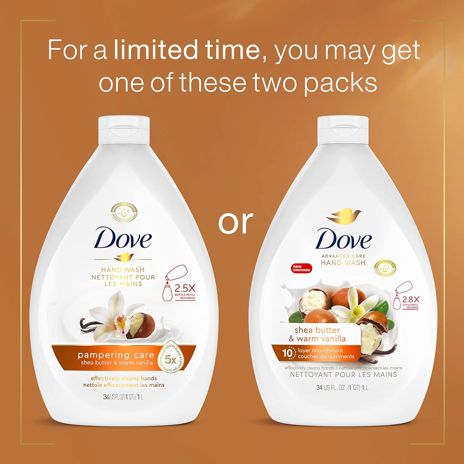 Dove Advanced Care Hand Wash Shea Butter & Warm Vanilla Pack of 3 for Soft, Smooth Skin, More Moisturizers than the Leading Ordinary Hand Soap, 34 Oz image number 2