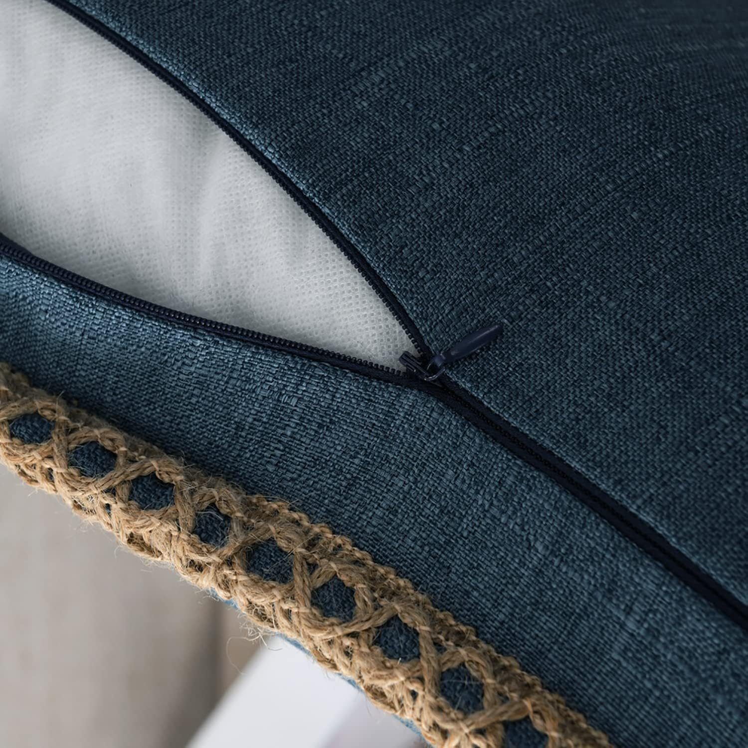 Nordeco HOME Set of 2 Throw Pillow Covers - Burlap Linen Trimmed Tailored Edges Decorative Cushion Covers for Bed Home Decoration, 20 X 20 image number 6