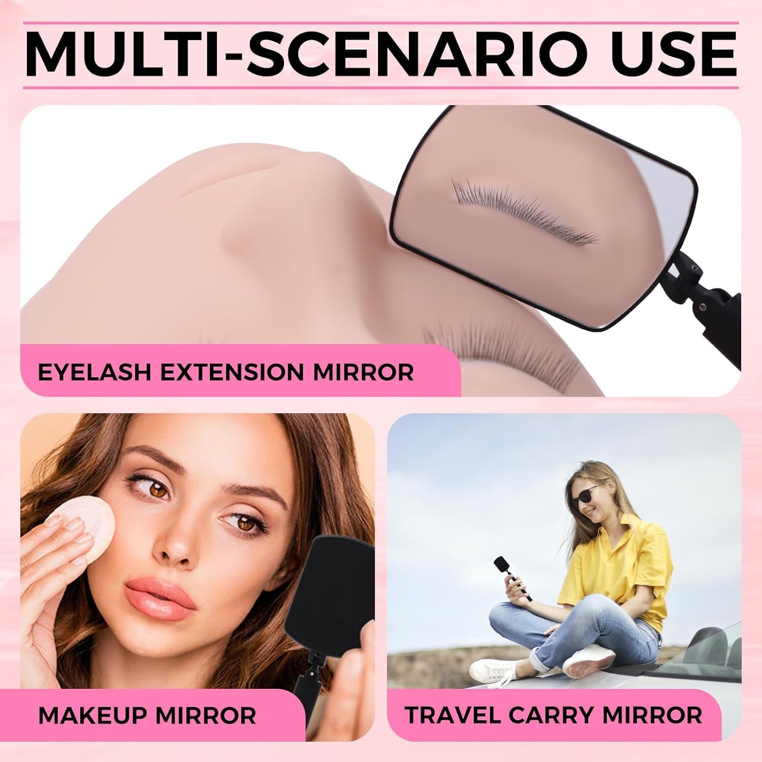 Lash Mirror, Grafting Eyelash Makeup Mirror, Multifunctional Eyelash Grafting Mirror, Square Folding Mirror, Lash Extension Supplies (Black) image number 5