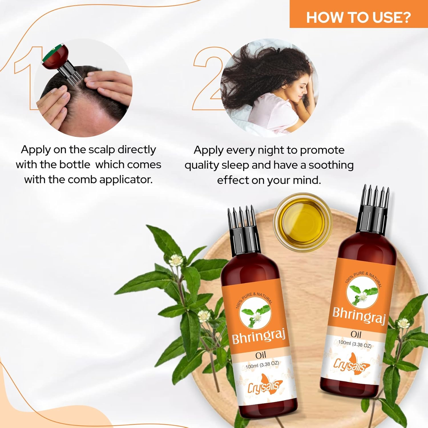 Crysalis Bhringraj (Eclipta Prostrata) Oil with Comb Applicator 100% Pure & Natural Hair Oil for Longer, Thicker & Volumized Hair, for Frizzy & Dry Hair, Promotes Hair Growth, Paraben Free - 100 Ml image number 4