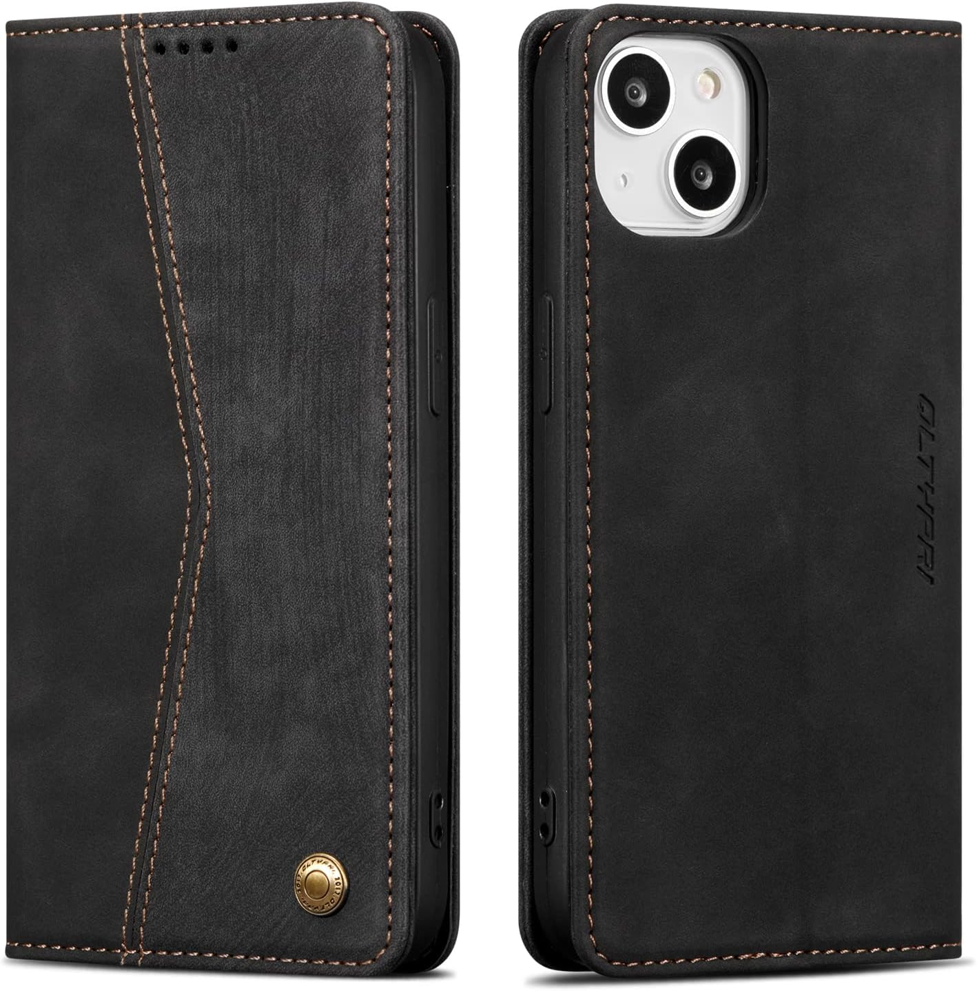 QLTYPRI Wallet Case for Iphone 14 6.1 Inch, Vintage Folio PU Leather Case with Card Slots Magnetic Closure Kickstand Flip Crashproof Phone Cover for Iphone 14 -Brown