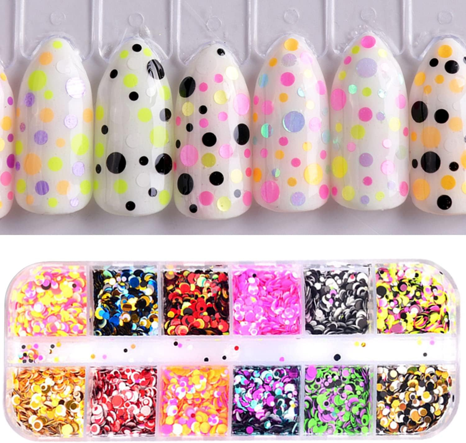 12 Colors Laser Mixed Circle Nail Glitter Sequins 3D Nail Art Accessories Holographic round Shape Flakes Nail Art Design Acrylic Nails Supplies Women Manicure Beauty Decor DIY Crafts Decorations - Silver image number 2