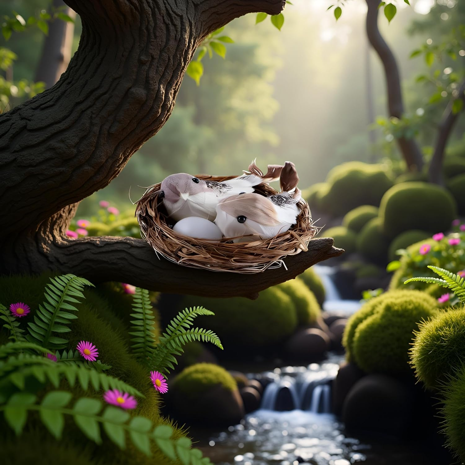 1Set Simulation Bird Nest with Bird and Eggs Decor,Fake Foam Feather Birds,Artificial Birds,For DIY Craft Tree Decoration Artificial Plants and Flowers,Home Decor image number 5