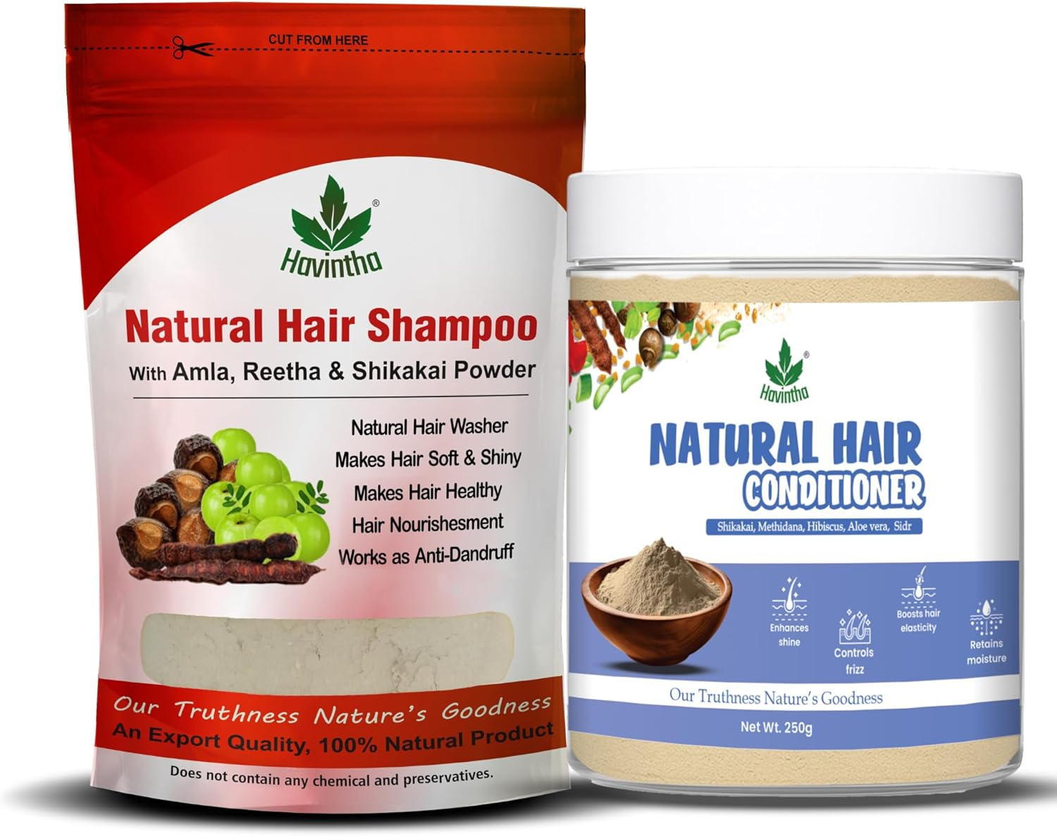 Havintha Natural Hair Shampoo with Amla Reetha Shikakai Powder (227G) and Natural Hair Conditioner (250G) (Combo Pack of Shampoo & Conditioner) image number 4