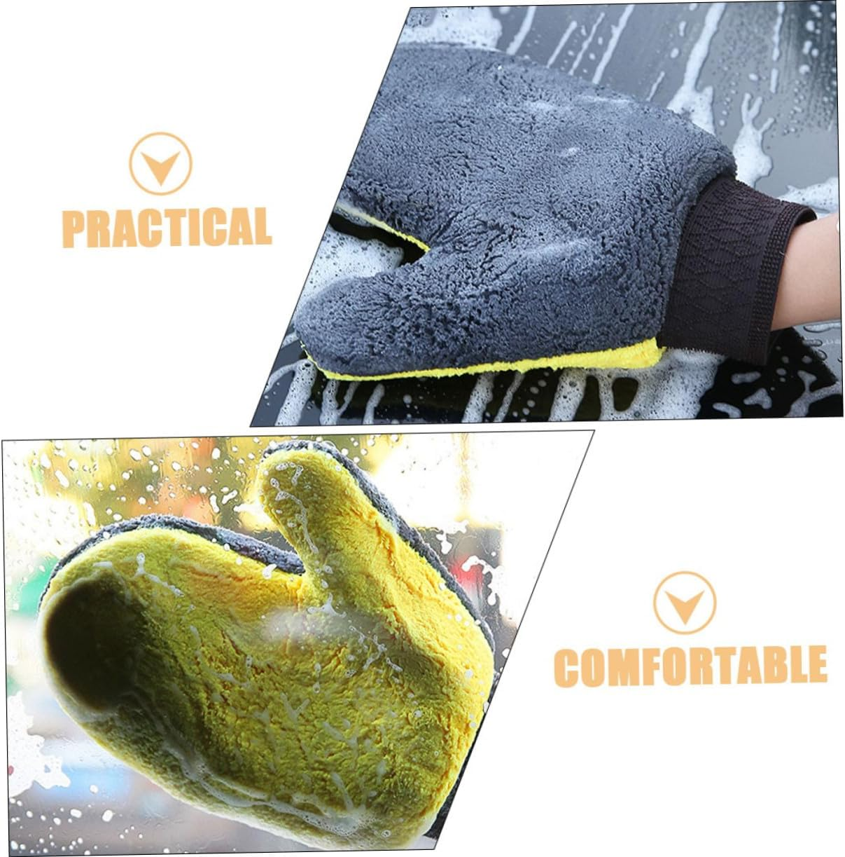 JUMPLAWN Car Wash Mitts and Gloves 2Pcs Set Coral Fleece Double-Sided Waterproof Non-Slip Scratch-Free Car Cleaning Tool Suitable for Automotive Exterior Care image number 1