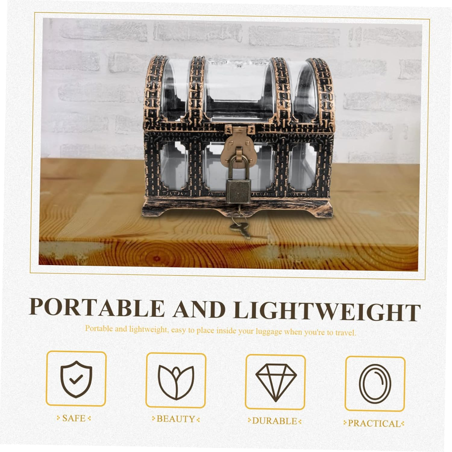 Pirate Treasure Chest and Keepsake Box for Children Medium Vintage-Style Storage Box Jewelry Collection Feature Decorative Toy for Home Organization image number 3