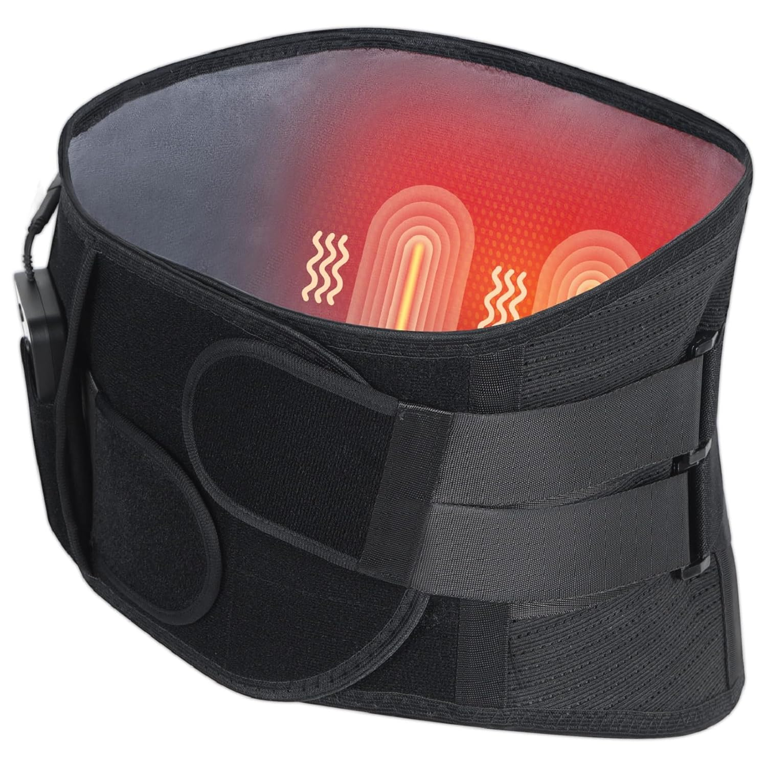 HONGJING Massage Back Support Belt with Heat for Instant Lower Back Pain Relief, Cordless Lumbar Massager Belt Rechargeable with 3 Heating Levels & 4 Massage Modes for Men Women(Xl)