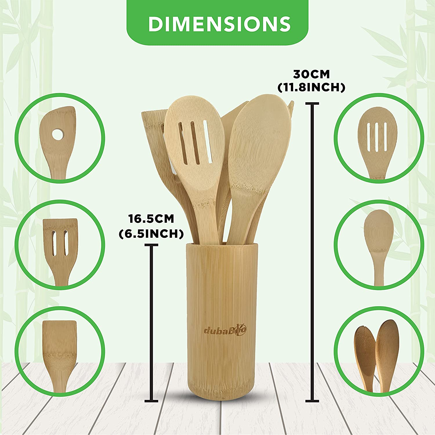 Wooden Spoons Dubaboo for Cooking 6-Piece Bamboo Utensil Set Apartment Essentials Wood Spatula Spoon Nonstick Kitchen Utensil Set Premium Quality Housewarming Gifts Wooden Utensils for Everyday Use