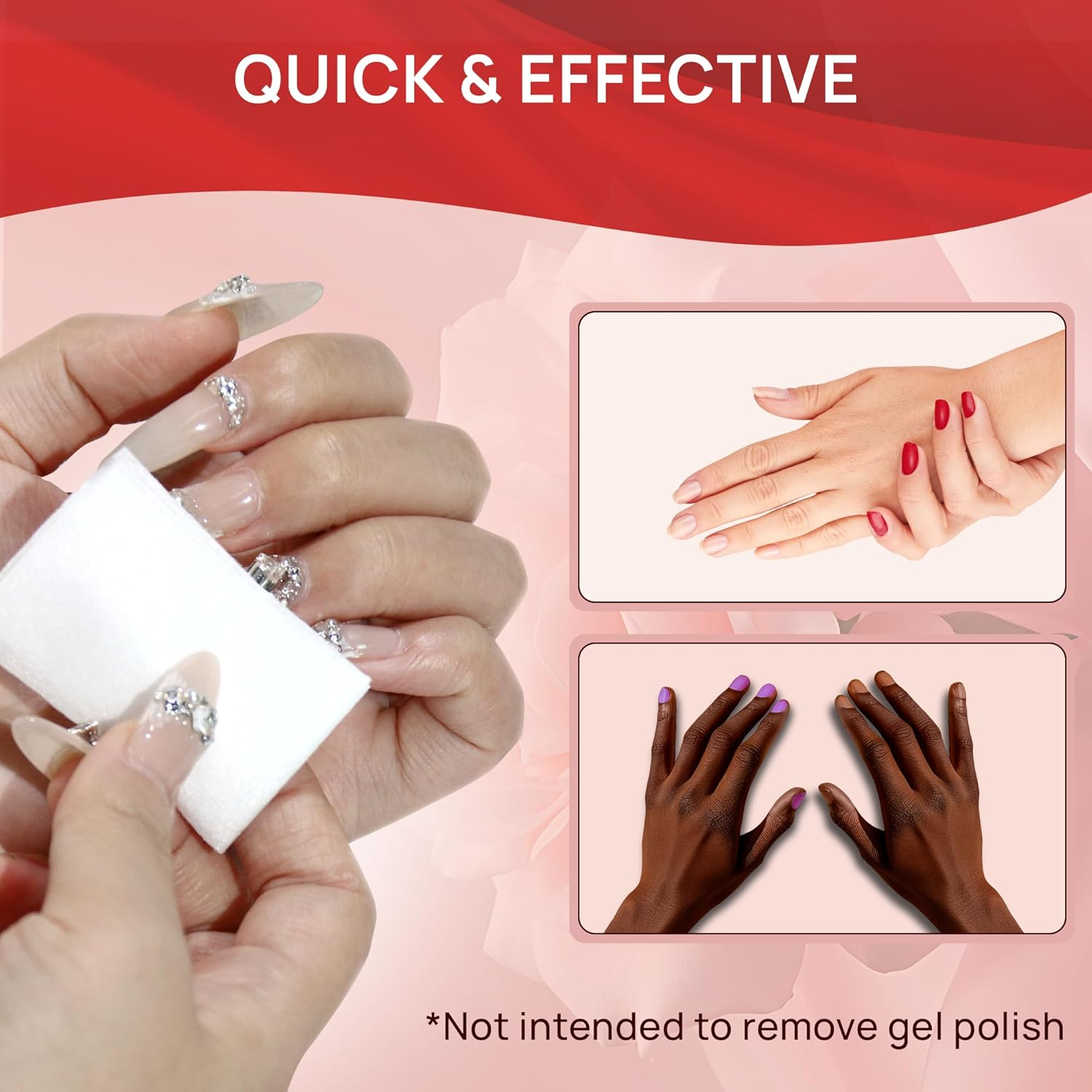 Nail Polish Remover Pads - 100% Non-Acetone - 50 Pack Bulk Set - Individually Wrapped - Quick Nail Polish Remover Wipes - Fingernail Travel Kit to Clear Nail Polish for Home & Professional Removal image number 2