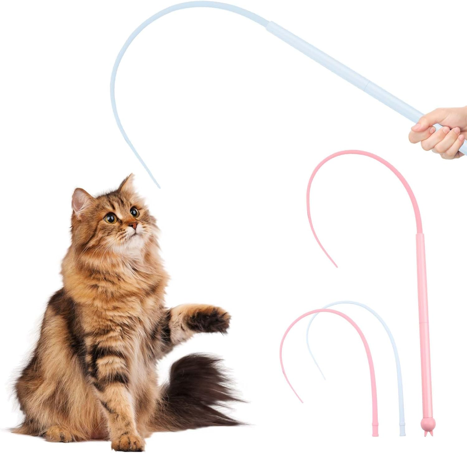 MOKIDO Pack of 4 Cat Fishing Rods, Long, 77 Cm Cat Wand Interactive Cat Toy, Silicone Teaser Cat Wand Toy, Cat Toy for Kittens for Indoor Cat Play Exercises