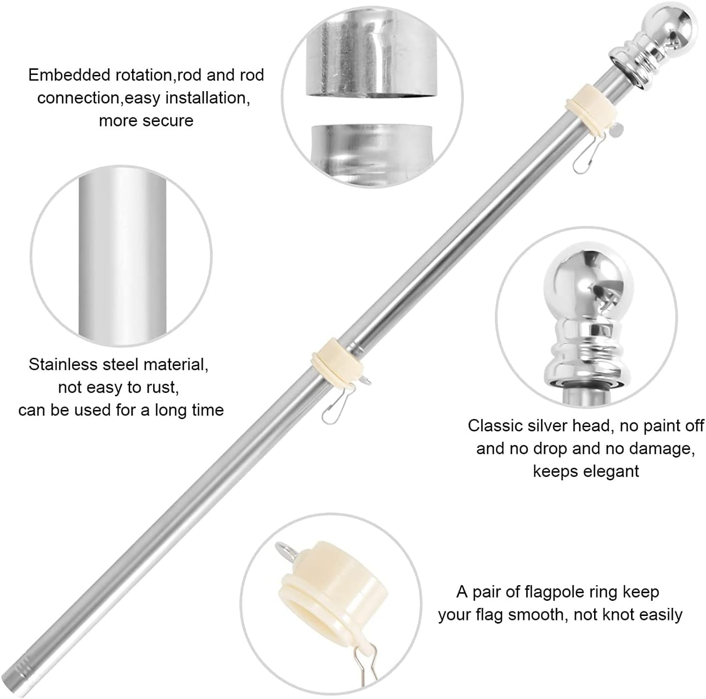 Yotsuba 6 FT Telescoping Flagpole Kit Holder Set- Adjustable Aluminum Flag Pole for Yard, Garden, Wall, Truck | Easy Install, Rust-Resistant, Includes Holder & Hardware image number 6