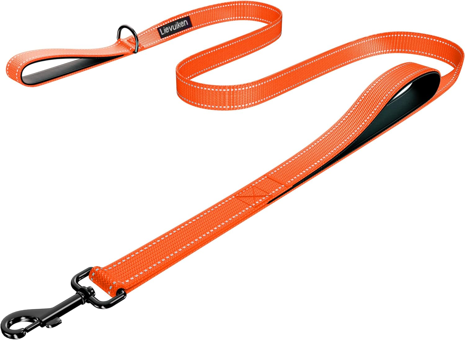 LIEVUIKEN Dog Leash 4Ft Long, Double Handle Dog Leash for Safety Control Training, Heavy Duty Dog Leads with Traffic Padded Handles, Reflective Leashes for Small Medium Large Dogs(4Ft, Orange) image number 4