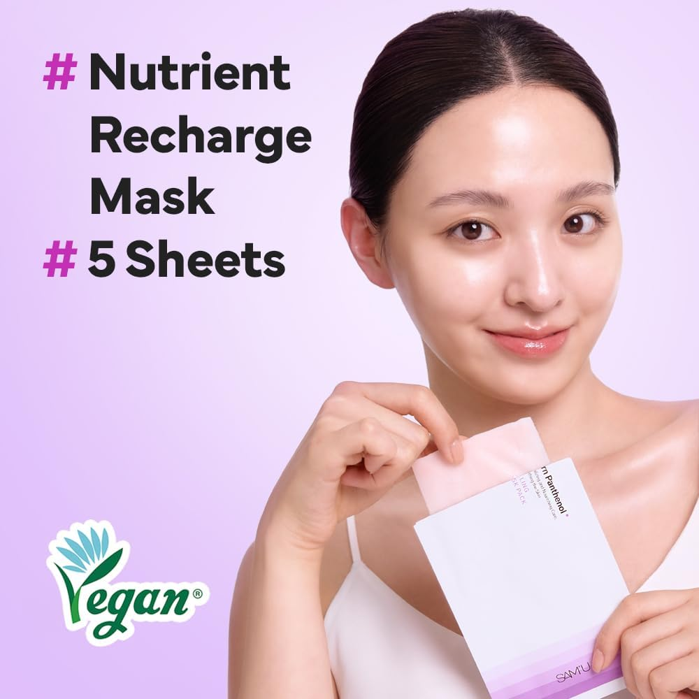 SAM'U Born Panthenol Fulling Mask &ndash; Korean Facial Sheet Mask with Plant-Based Collagen & Squalane for Nourishing Care &ndash; Hydration & Nutrition Face Mask, Korean Glass Skin Care Face Mask (5 Sheets) image number 1
