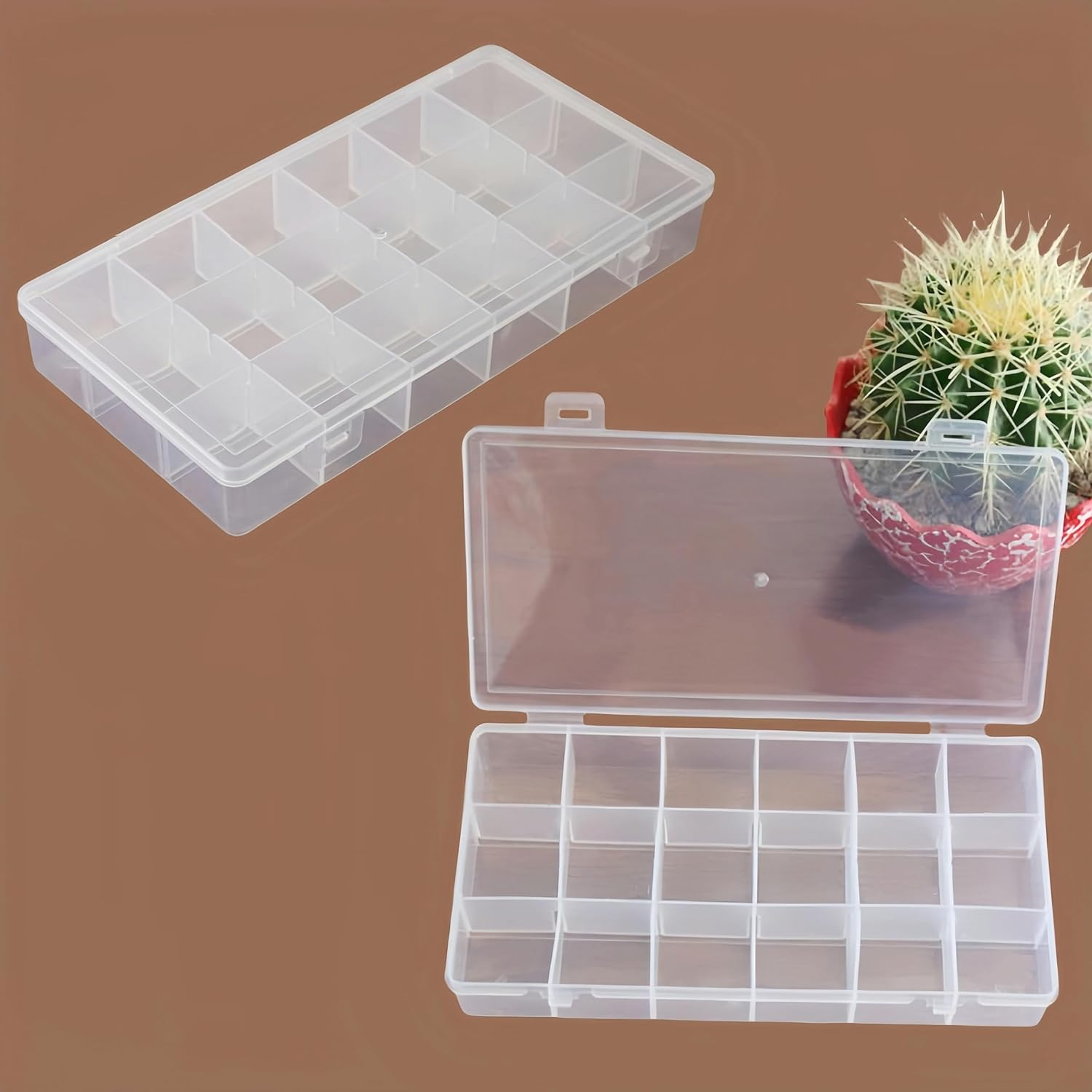 Wizefolk 18-Compartment Storage Box,Things Crafts Storage Box,Reusable Clear Bead Organizer Fishing Tackles Box with Adjustable Dividers for Tools，Jewelry Bead Organizer Box(20.8 X 10.6 X 3 Cm)