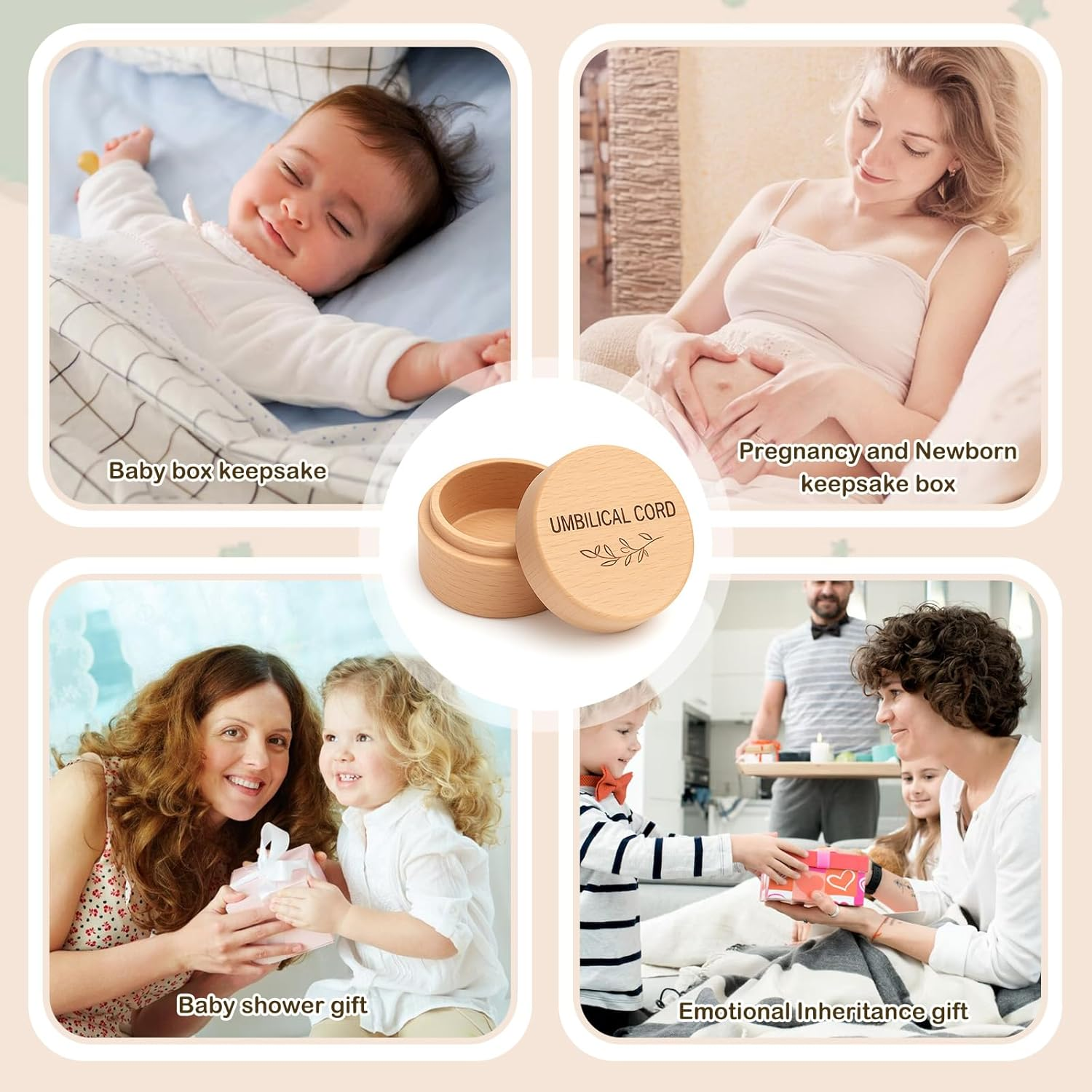 Ajcotahm Umbilical Cord Keepsake Box Wooden Cute Fetal Hair Memorial Tooth Box Kids Lost Teeth Storage Durable Baby Keepsake Gift for Christening Gift Baby Shower Pregnancy image number 3