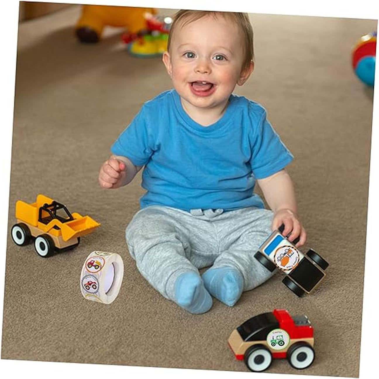 1Pcs Construction Truck Stickers for Kids Boys, round Vehicle Reward Decals with Bright Cartoon Design, Lightweight Safe Motivational Stickers for Home School Classroom Office Use image number 2