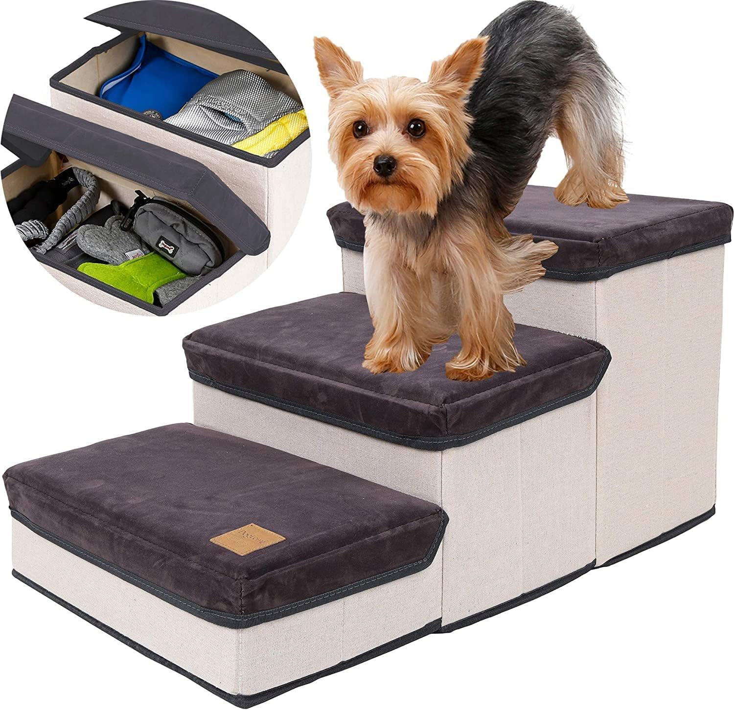 CULOTOL Dog Stairs for Small Pets - 3 Storage Boxes, Foldable Steps for Beds and Couch, Non-Slip Bottom image number 5