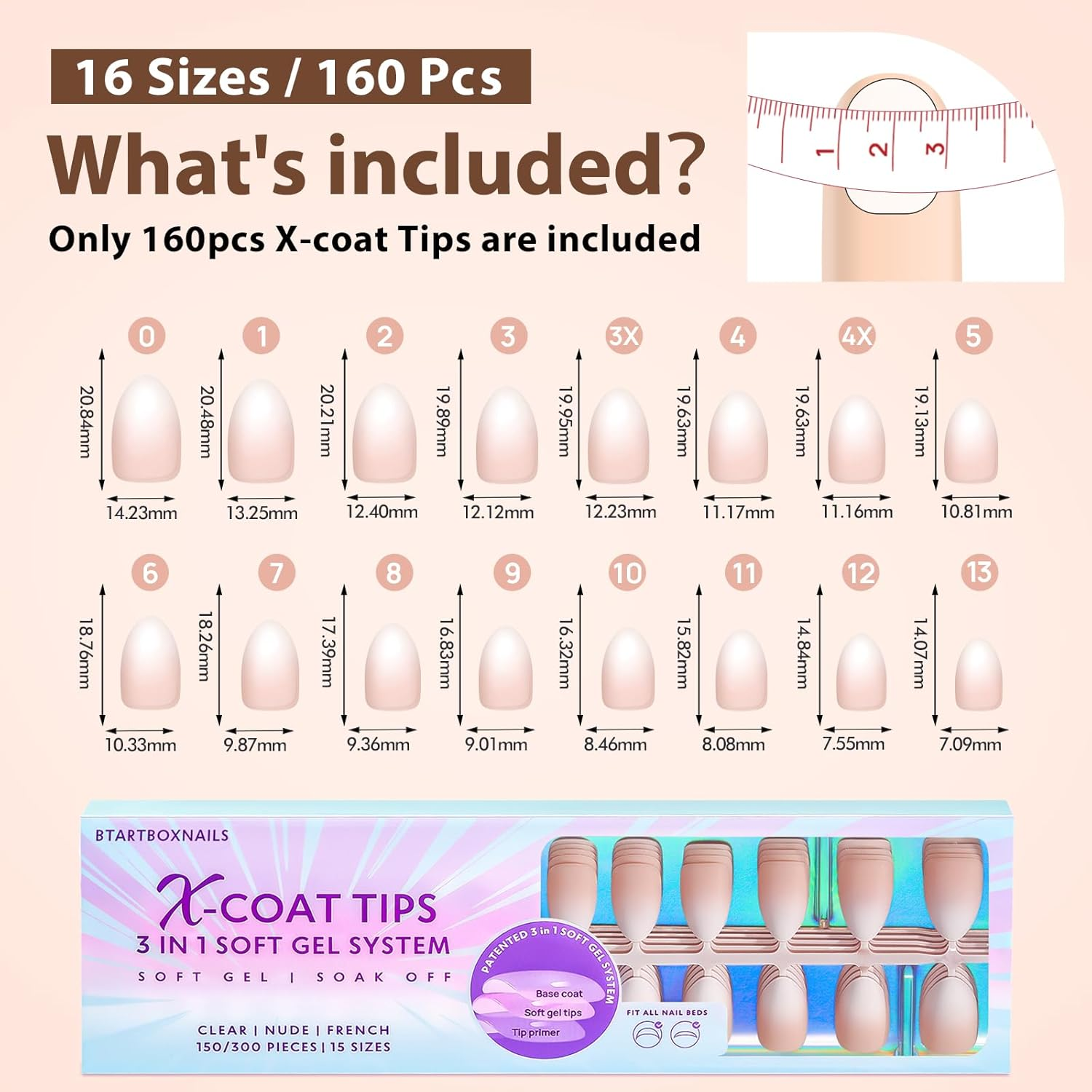 Btartboxnails XCOATTIPS Ombre Nails - Short Almond Press on Nails, 160Pcs 16 Sizes Nude Press on Nails Peach, Soft Gel Nails False Nail, Soak off Acrylic Fake Nails Extensions image number 1