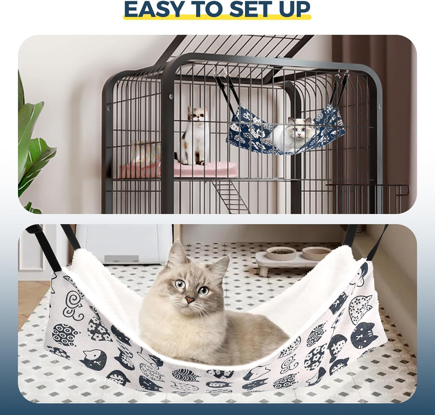 Cat Hammock for Cage Hanging Reversible 2Pack,Pet Hammock Bed Adjustable,Soft Sleeping Hammock for Cats,Ferret,Puppy,Rabbits,Small Animals (L, CAT) image number 4