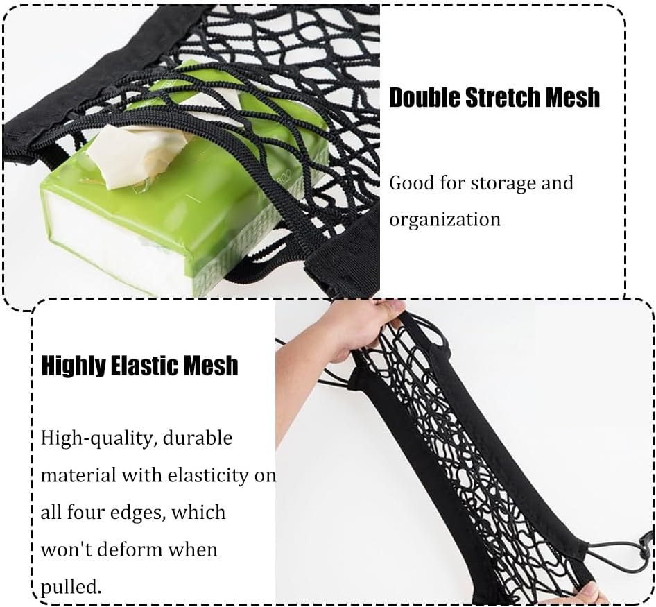 1 Pcs Car Front Seat Partition Stretchable Net, 11.8" X 11.8" Portable Storage Double Layer Coarse Net Clip-Installation Pet Anti-Fall Safety Barrier, Safety Travel Accessory (Black) (Large) image number 2