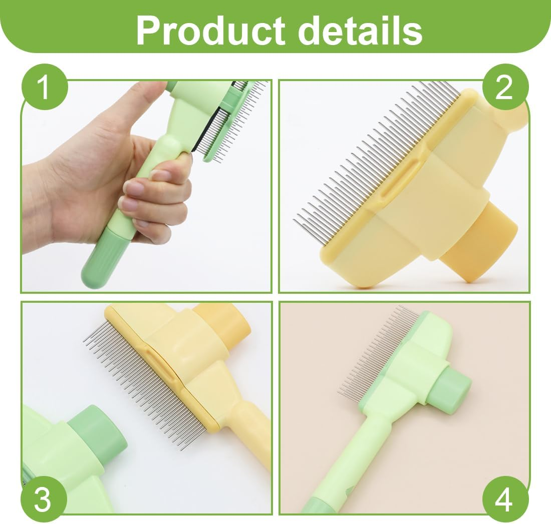 OUDQFCJ Pack of 2 Self-Cleaning Flea Comb and Grooming Brush for Pets, Flea Comb for Cats and Dogs with Button for Quick Cleaning of Lost Hair image number 4