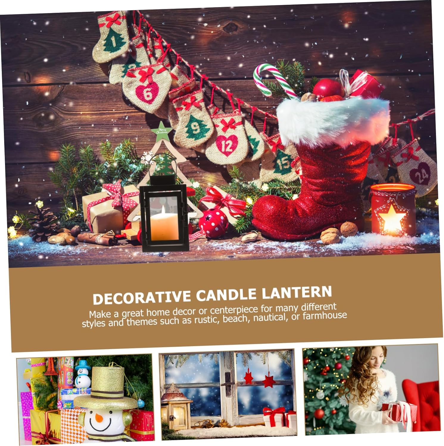 HOLIDYOYO Black Square Candle Lanterns Vintage Metal Hanging Lanterns Retro Paint for Patio Wedding Party Desktop Decor 10 * 16.5Cm image number 1