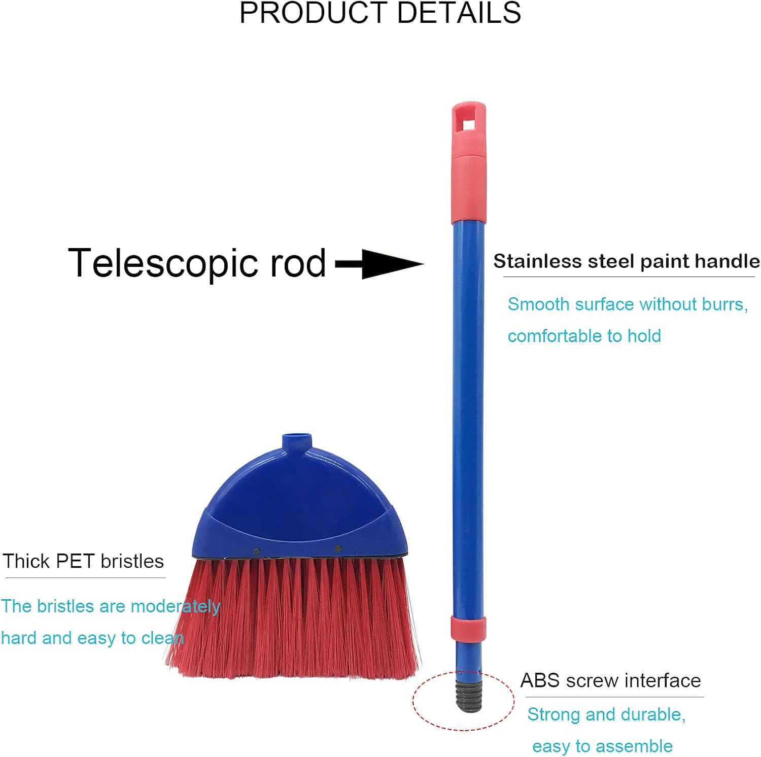 Bsmstone Small Broom-Indoor or Outdoor Portable Broom with Adjustable Handle, Cleaning Little Helper for Housekeeping,Office,Working Desk,Pet Nest image number 1