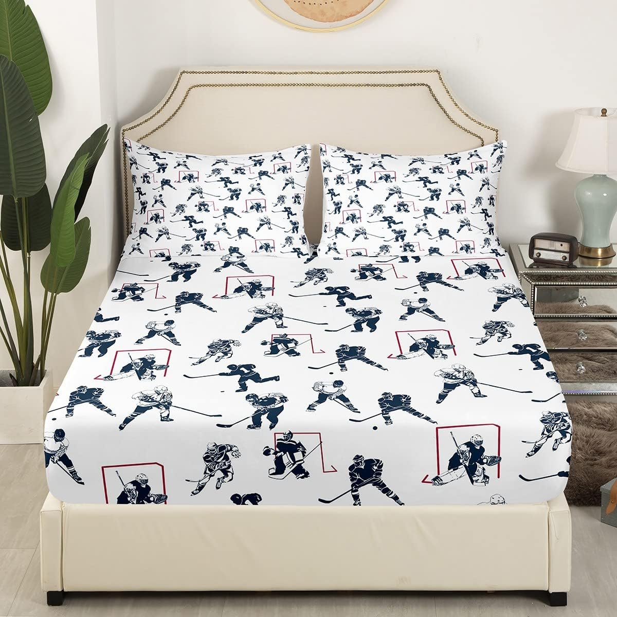 Feelyou Ice Hockey Sheet Set King Size Kids Sports Event Bedding Set Player Bed Sheets for Boys Bedroom Decor Soft Winter Sports Hockey Puck Bed Cover image number 4