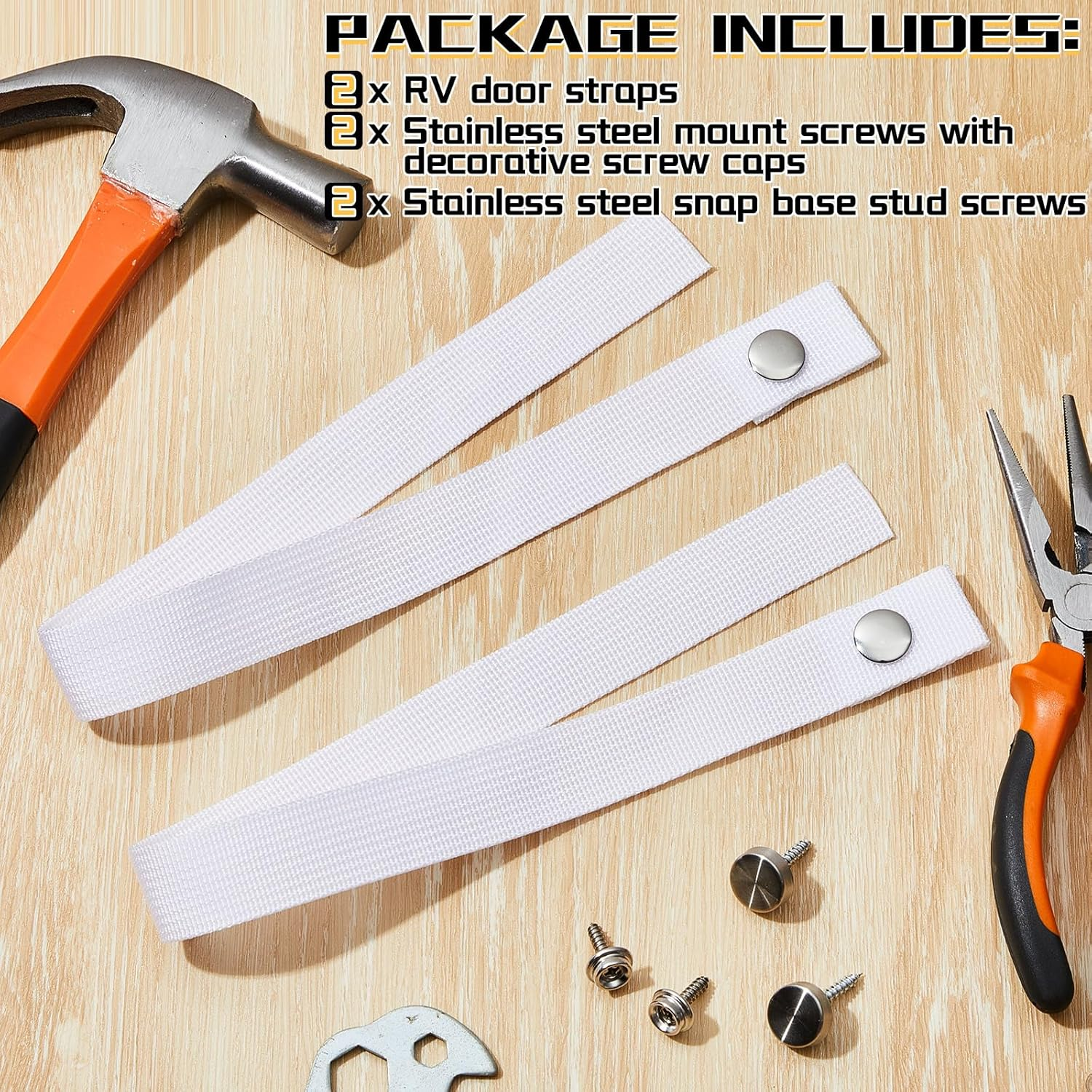 Windyun 2 Pcs RV Door Straps with 4 Pcs Button Snap 18 Inch Camper RV Sliding Door Strap with Snap Boat Ladder Strap Long Security Straps for RV Pocket Door Boat Ladder Secure, White image number 1