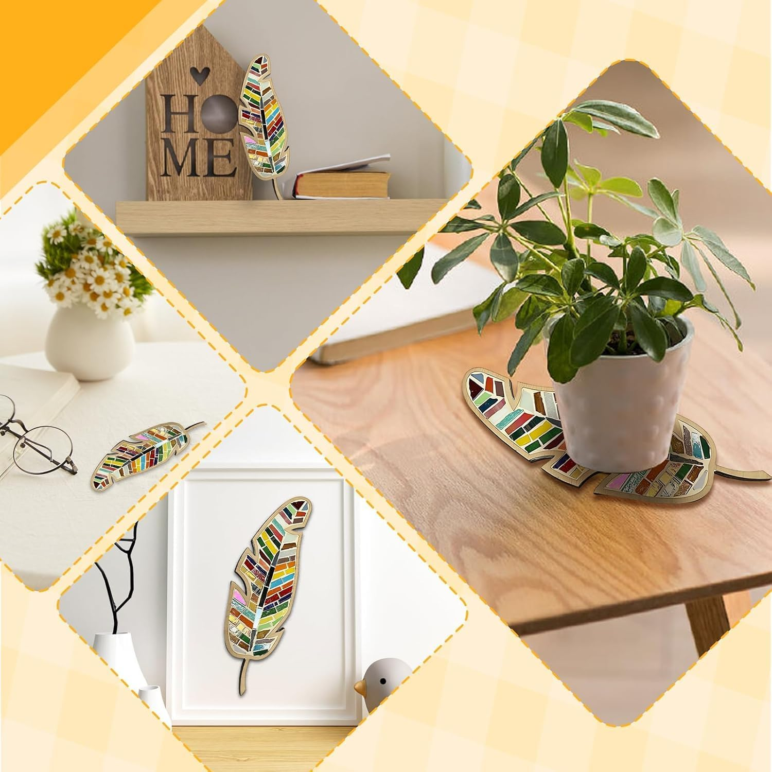 Mixed Colour Leaf Mosaic Kit, Creative DIY Colourful Home Decoration Mosaic Tiles for Crafts, Kits for Adults Glass Pieces Kit Making Supplies Puzzle image number 2