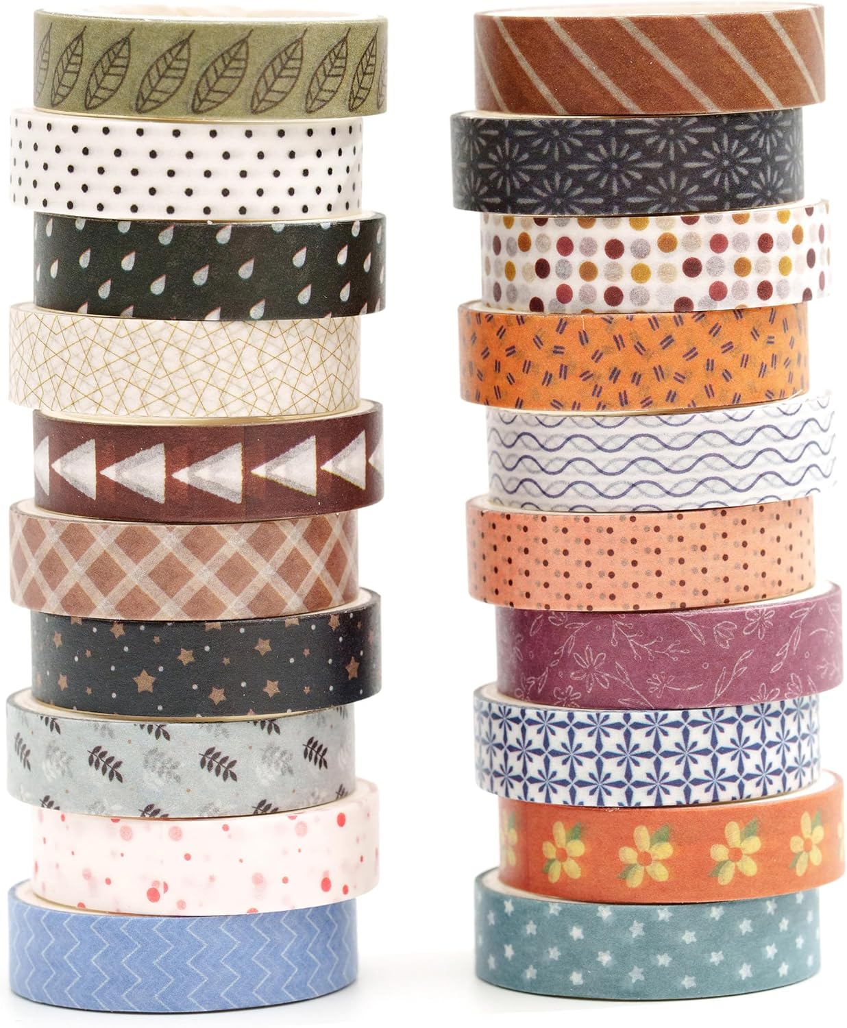 YUBBAEX 20 Rolls Basic Patterns Washi Tape Set Skinny Masking Creative Decorative Tapes, Designer'S Selection (Collection 3-Elegance)