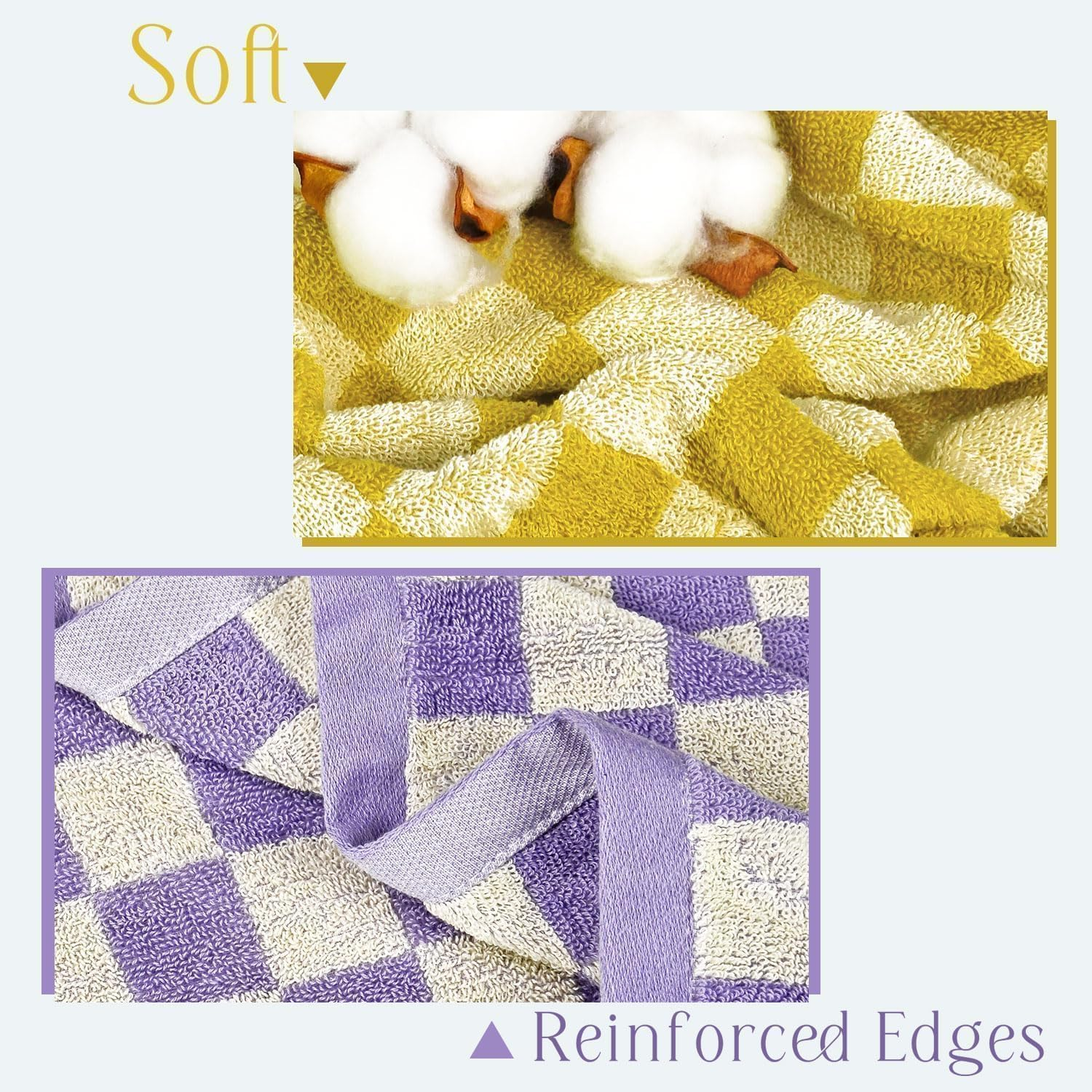 Jacquotha Checkered Bath Towel Set in Yellow and Lilac, Soft Decorative Towels for Bathroom Spa Beach, Large Shower Towels 2 Pack 55&rdquo; X 27.5&rdquo;