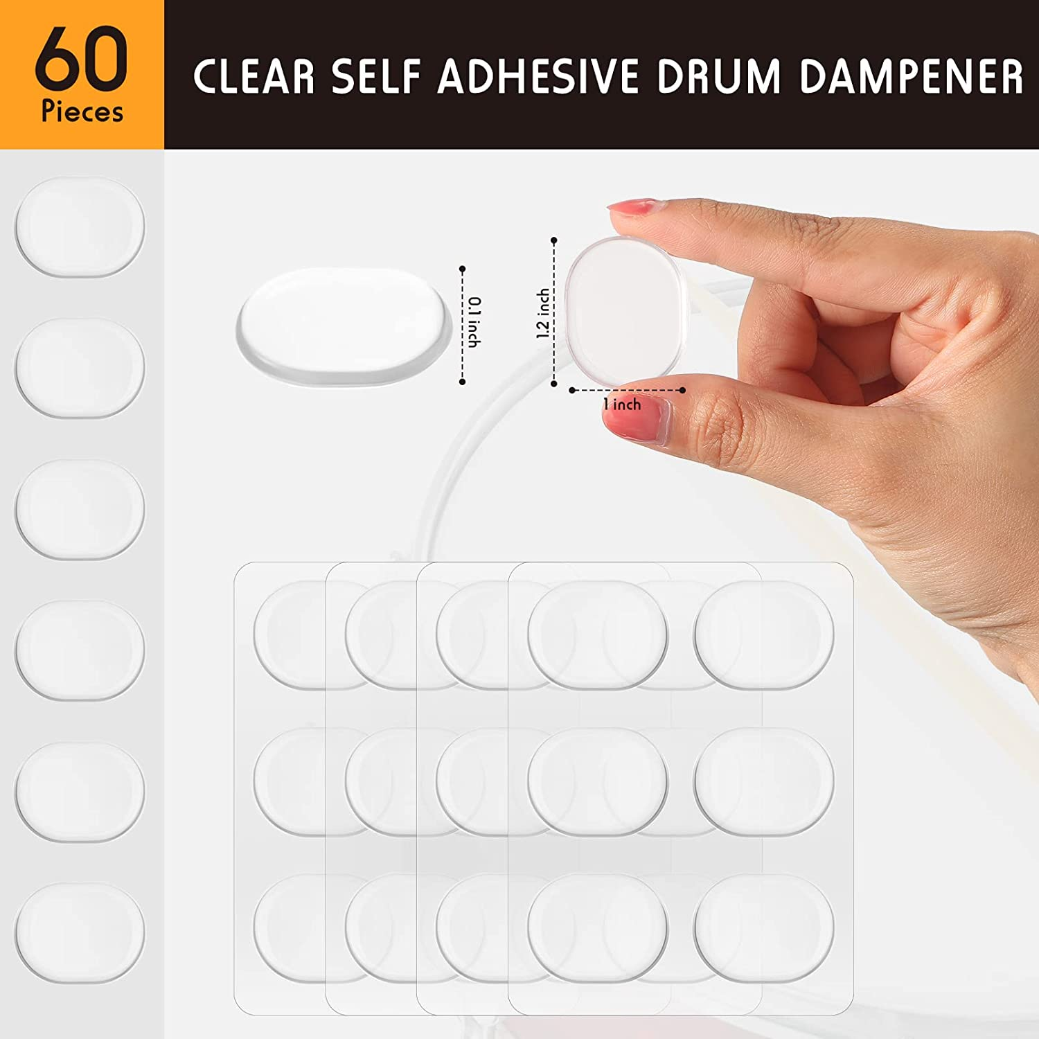 Yeshone 60 Pieces Drum Dampeners Gel Pads Silicone Soft Moon Gels for Drums Cymbals Tone Control Accessories image number 6